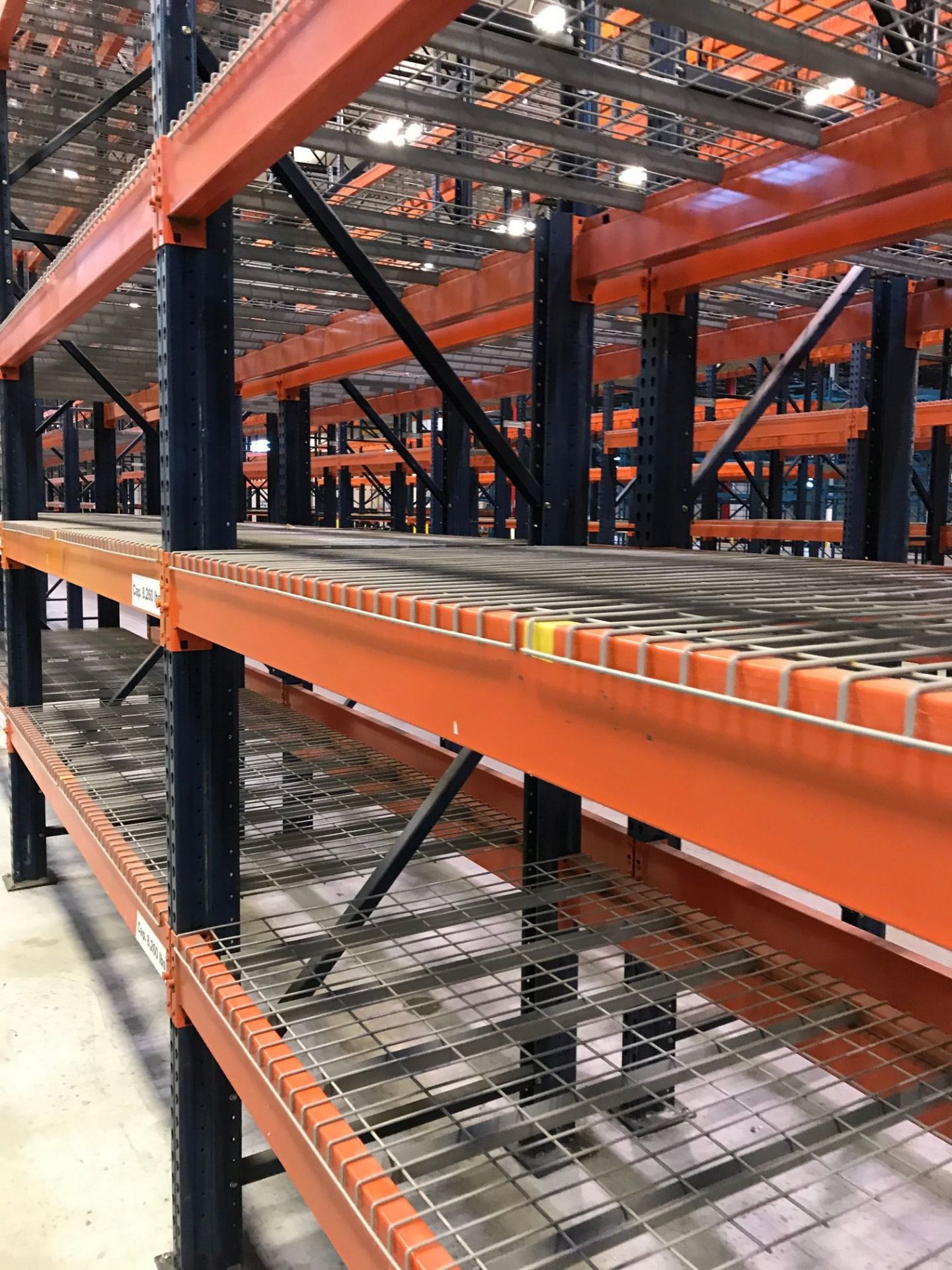 SECTIONS 60" X 108" X 288" TEARDROP TYPE ADJUSTABLE BEAM PALLET RACK WITH WIRE DECKING, 6" HIGH - Image 6 of 11