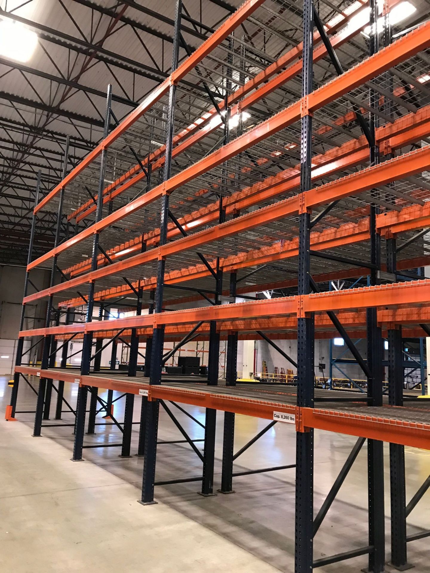 SECTIONS 60" X 108" X 288" TEARDROP TYPE ADJUSTABLE BEAM PALLET RACK WITH WIRE DECKING, 6" HIGH - Image 11 of 13