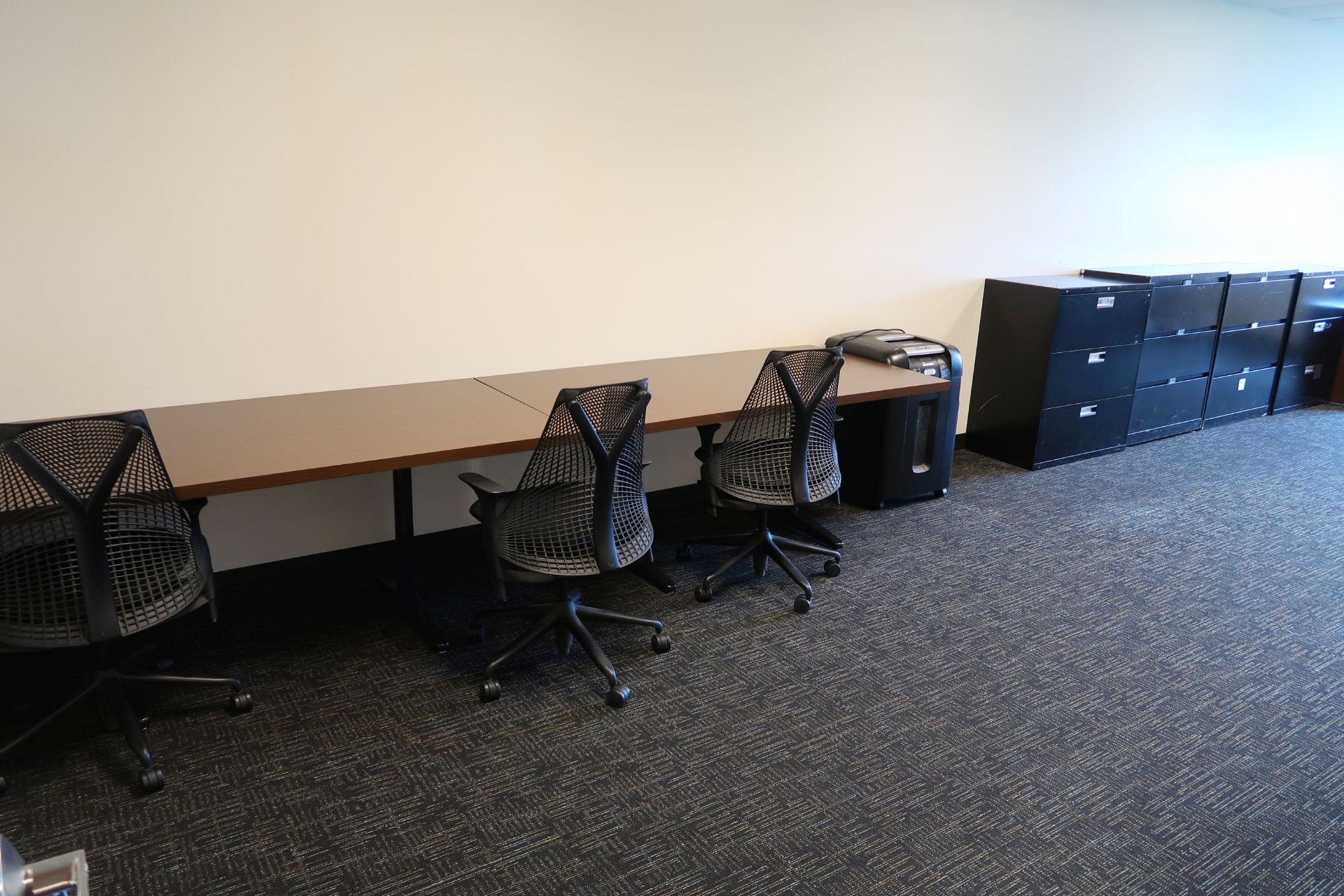 (LOT) CONTENTS OFFICE; (2) TABLES, (2) DESKS, (5) CHAIRS, (6) LATERAL FILES, BOOKCASE, SWINGLINE