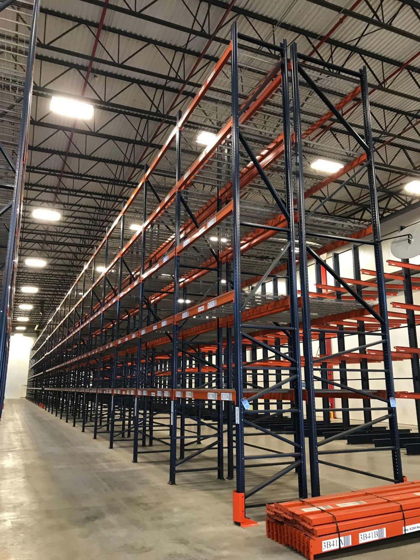 SECTIONS 108" LONG X 42" WIDE X 288" HIGH TEARDROP TYPE ADJUSTABLE BEAM PALLET RACK WITH WIRE