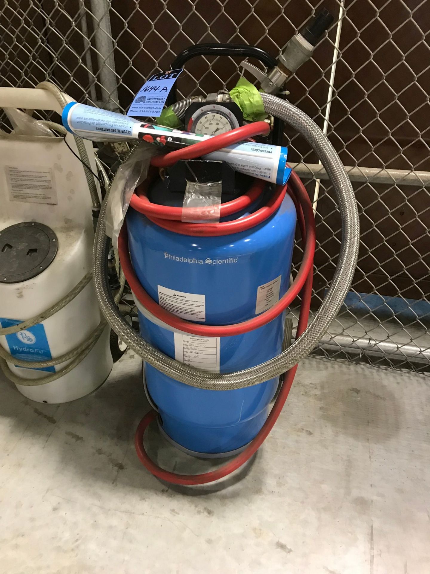 HYDROFILL AND PHILADELPHIA SCIENTIFIC BATTERY WATERING CARTS AND (3) GARDEN HOSE REELS - Image 2 of 4