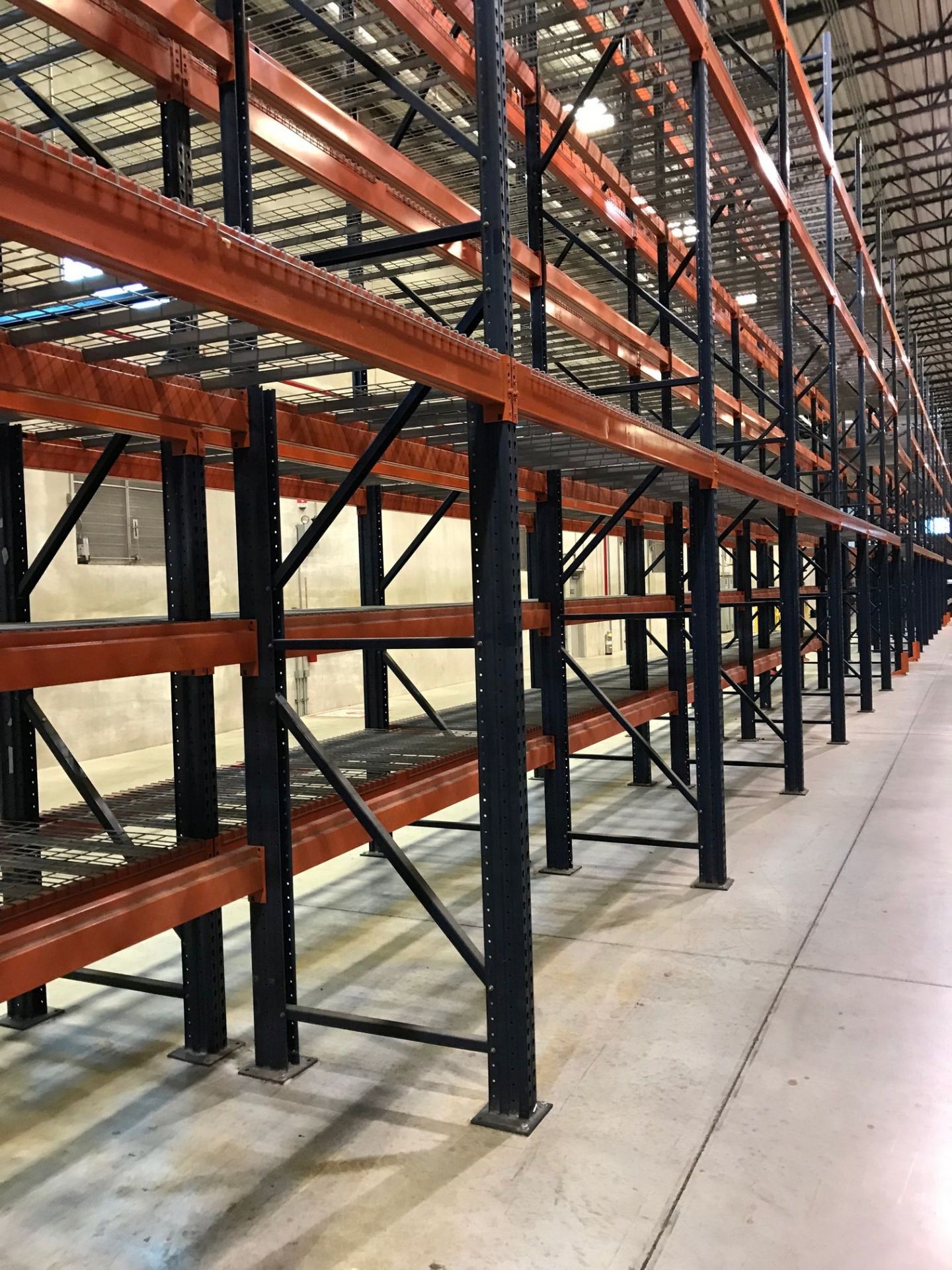 SECTIONS 60" X 108" X 288" TEARDROP TYPE ADJUSTABLE BEAM PALLET RACK WITH WIRE DECKING, 6" HIGH - Image 5 of 16