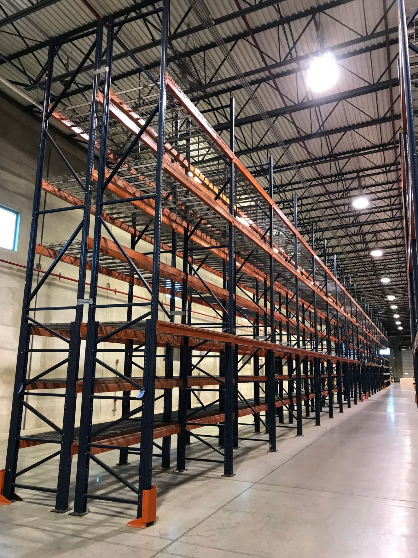 SECTIONS 60" X 108" X 288" TEARDROP TYPE ADJUSTABLE BEAM PALLET RACK WITH WIRE DECKING, 6" HIGH