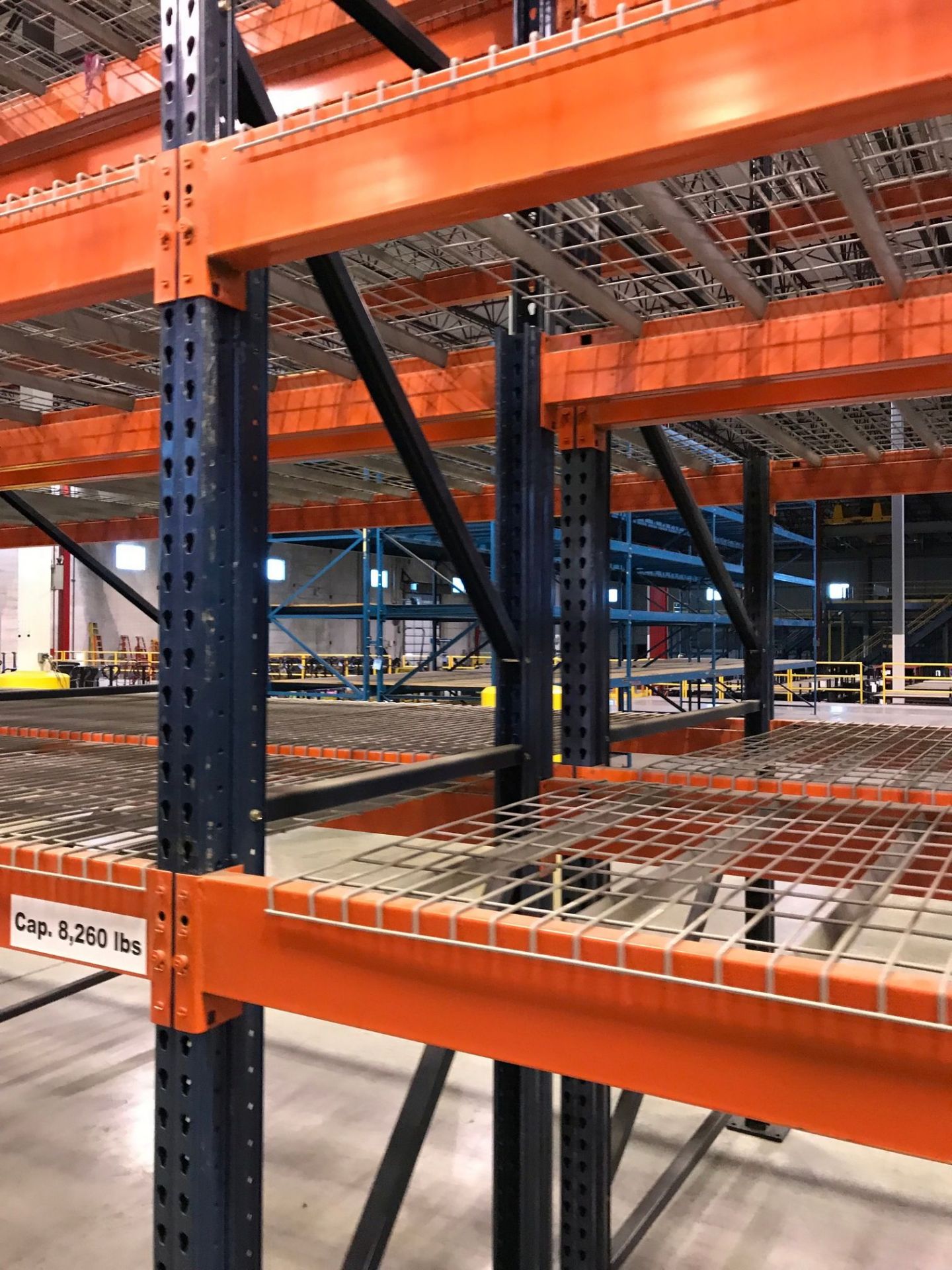 SECTIONS 60" X 108" X 288" TEARDROP TYPE ADJUSTABLE BEAM PALLET RACK WITH WIRE DECKING, 6" HIGH - Image 12 of 13