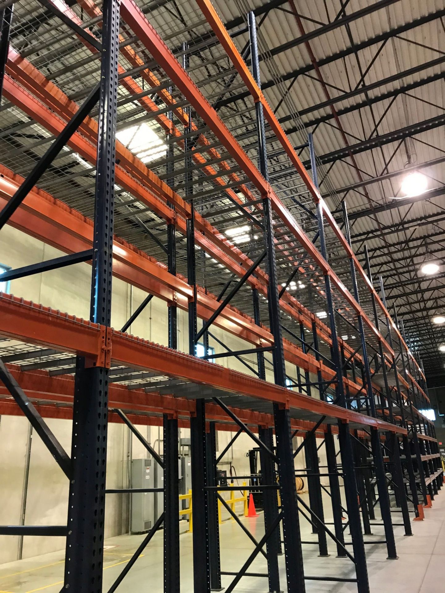 SECTIONS 60" X 108" X 288" TEARDROP TYPE ADJUSTABLE BEAM PALLET RACK WITH WIRE DECKING, 6" HIGH - Image 10 of 16
