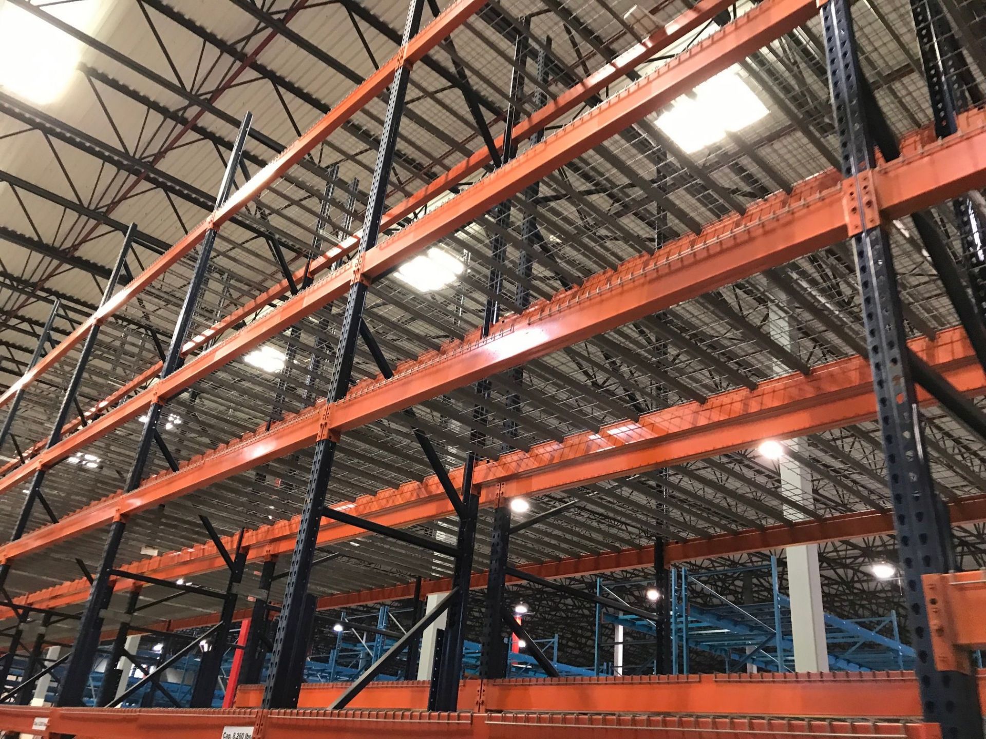 SECTIONS 60" X 108" X 288" TEARDROP TYPE ADJUSTABLE BEAM PALLET RACK WITH WIRE DECKING, 6" HIGH - Image 4 of 13