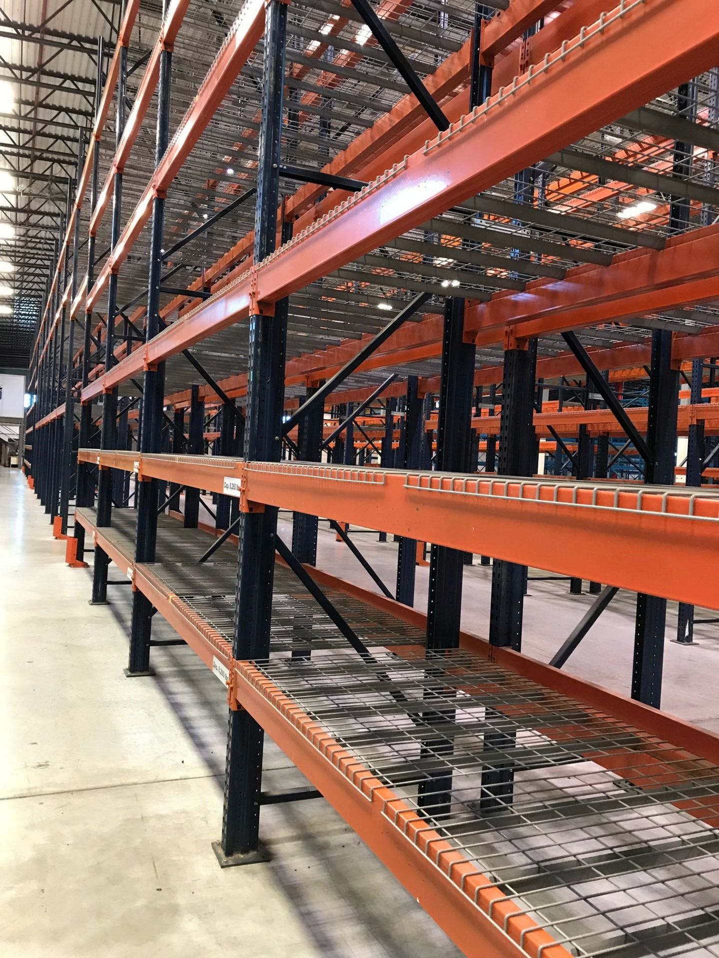 SECTIONS 60" X 108" X 288" TEARDROP TYPE ADJUSTABLE BEAM PALLET RACK WITH WIRE DECKING, 6" HIGH - Image 5 of 11