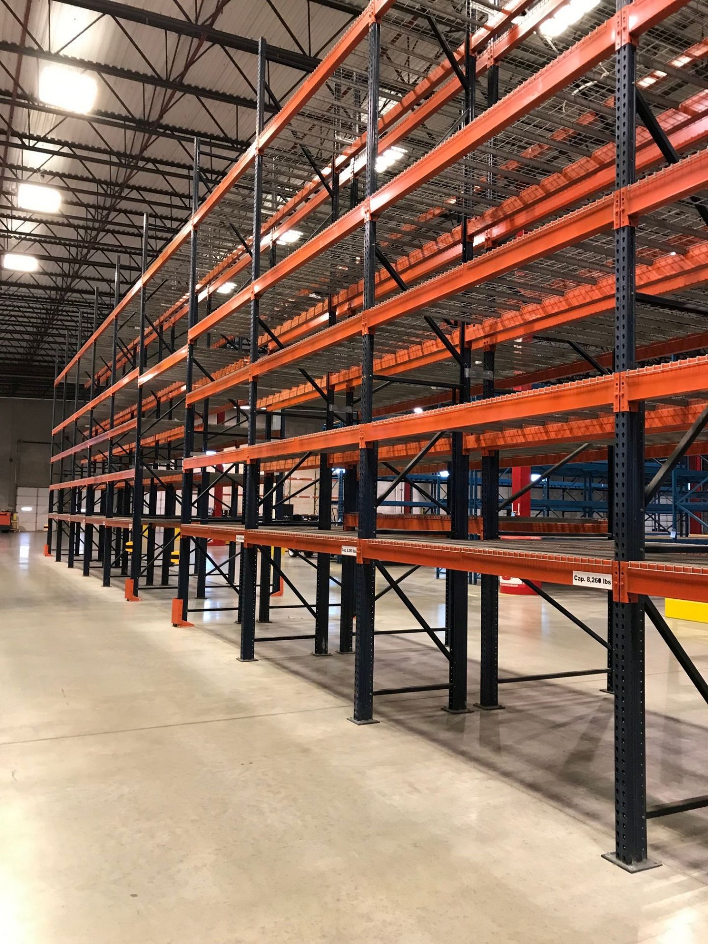 SECTIONS 60" X 108" X 288" TEARDROP TYPE ADJUSTABLE BEAM PALLET RACK WITH WIRE DECKING, 6" HIGH - Image 9 of 13