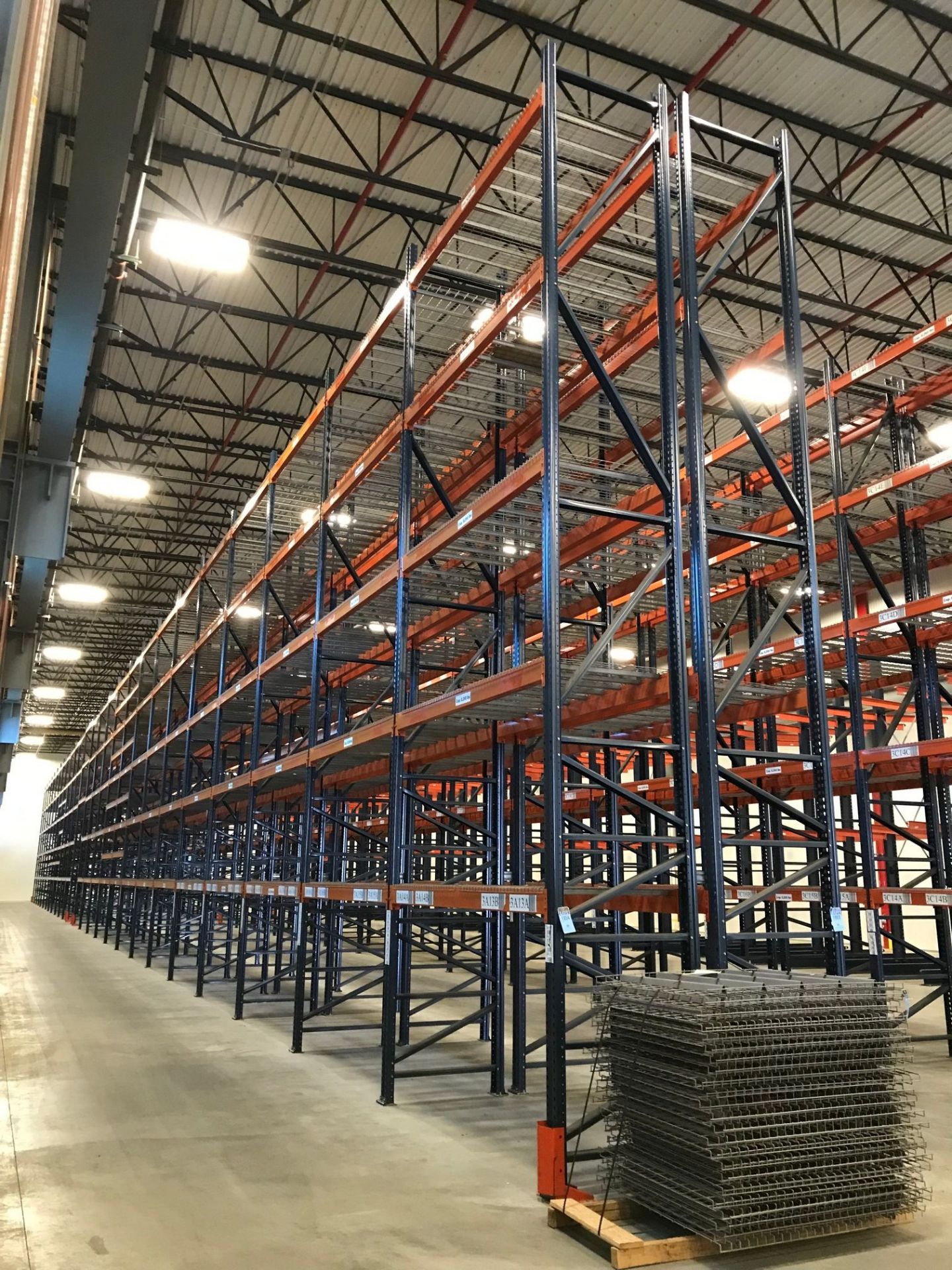 SECTIONS 108" LONG X 42" WIDE X 288" HIGH TEARDROP TYPE ADJUSTABLE BEAM PALLET RACK WITH WIRE