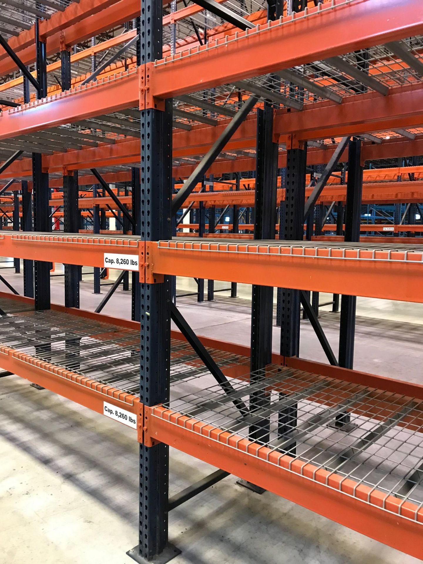 SECTIONS 60" X 108" X 288" TEARDROP TYPE ADJUSTABLE BEAM PALLET RACK WITH WIRE DECKING, 6" HIGH - Image 4 of 11