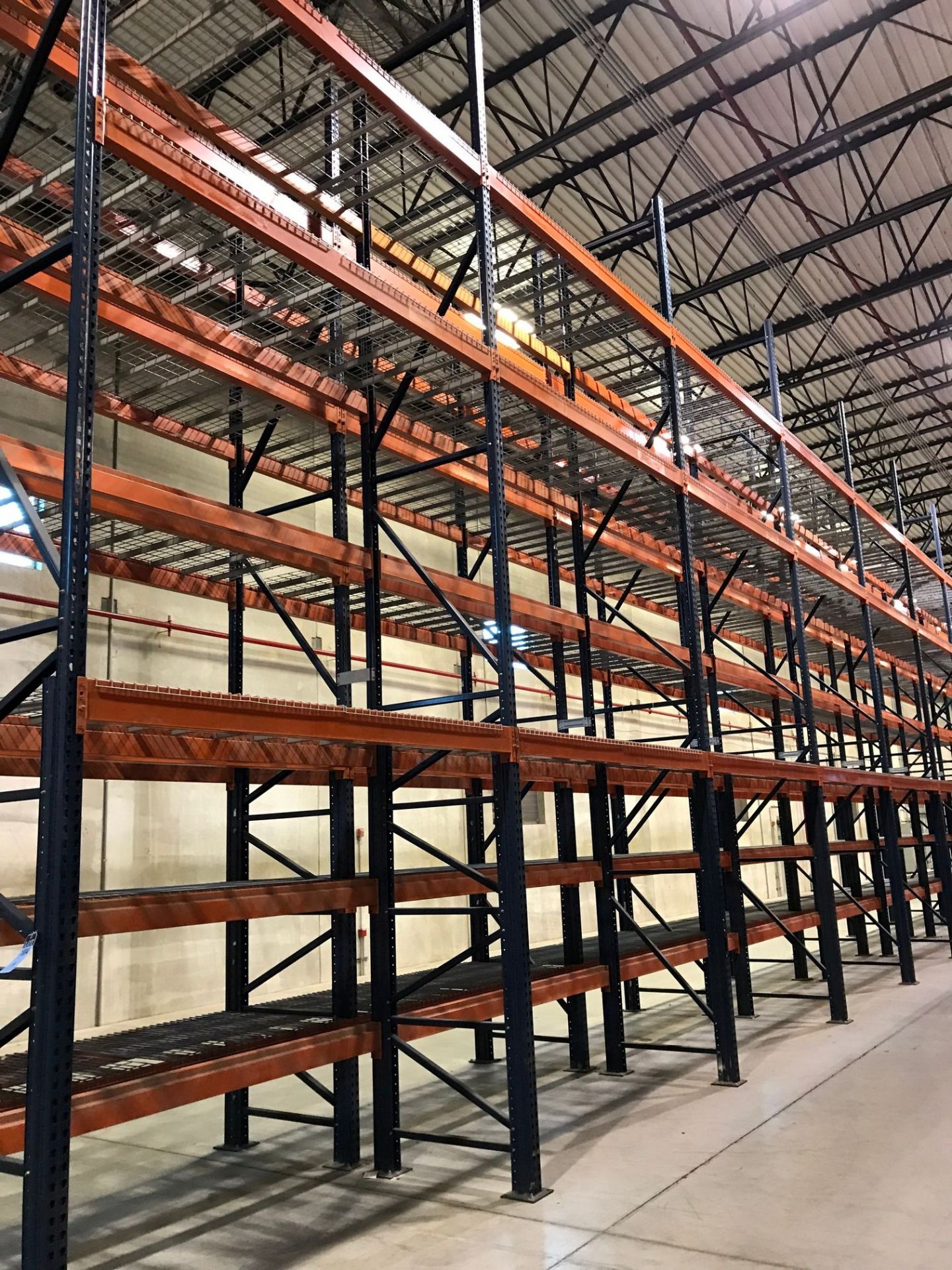 SECTIONS 60" X 108" X 288" TEARDROP TYPE ADJUSTABLE BEAM PALLET RACK WITH WIRE DECKING, 6" HIGH - Image 2 of 16