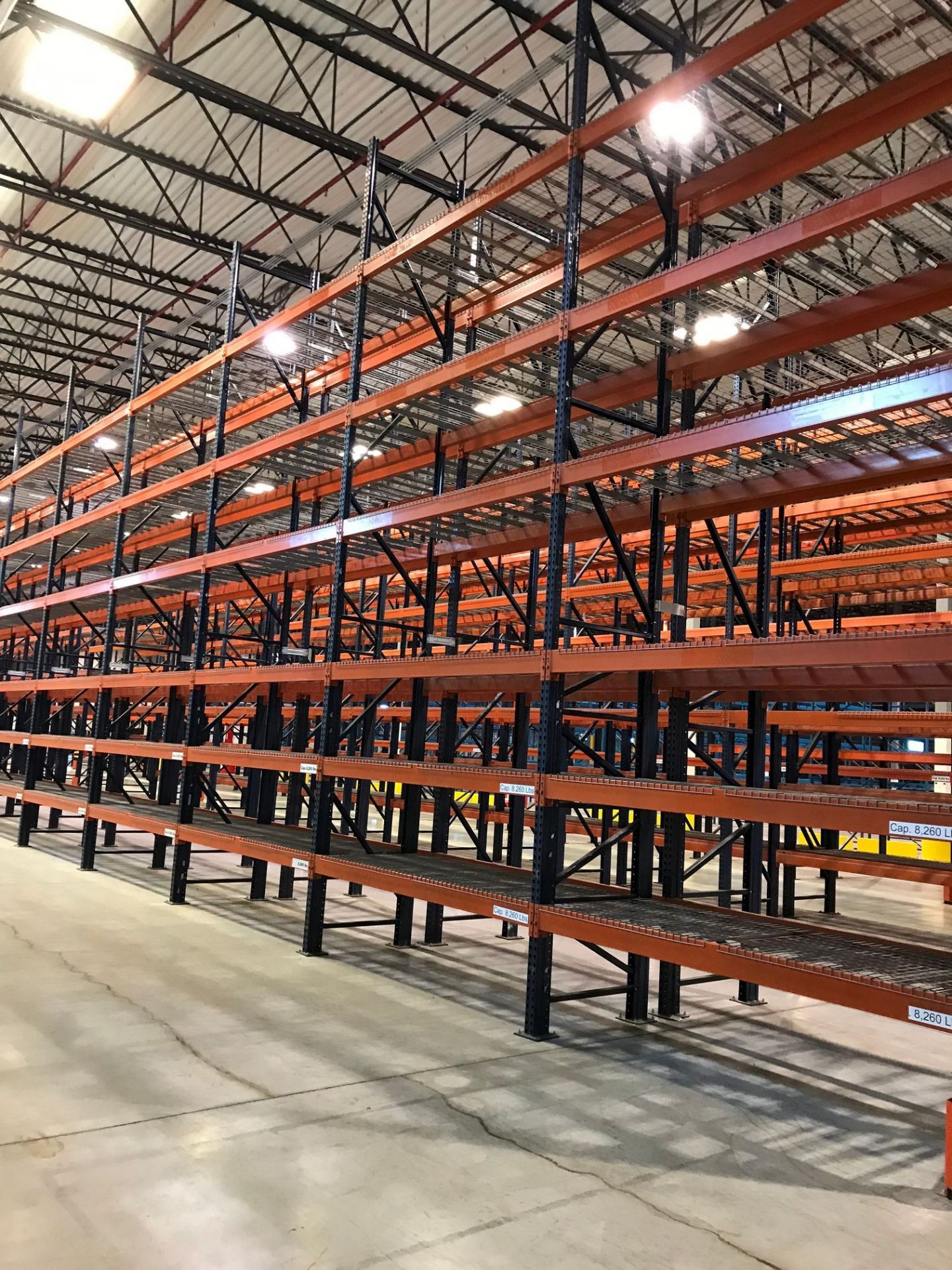 SECTIONS 60" X 108" X 288" TEARDROP TYPE ADJUSTABLE BEAM PALLET RACK WITH WIRE DECKING, 6" HIGH - Image 2 of 11