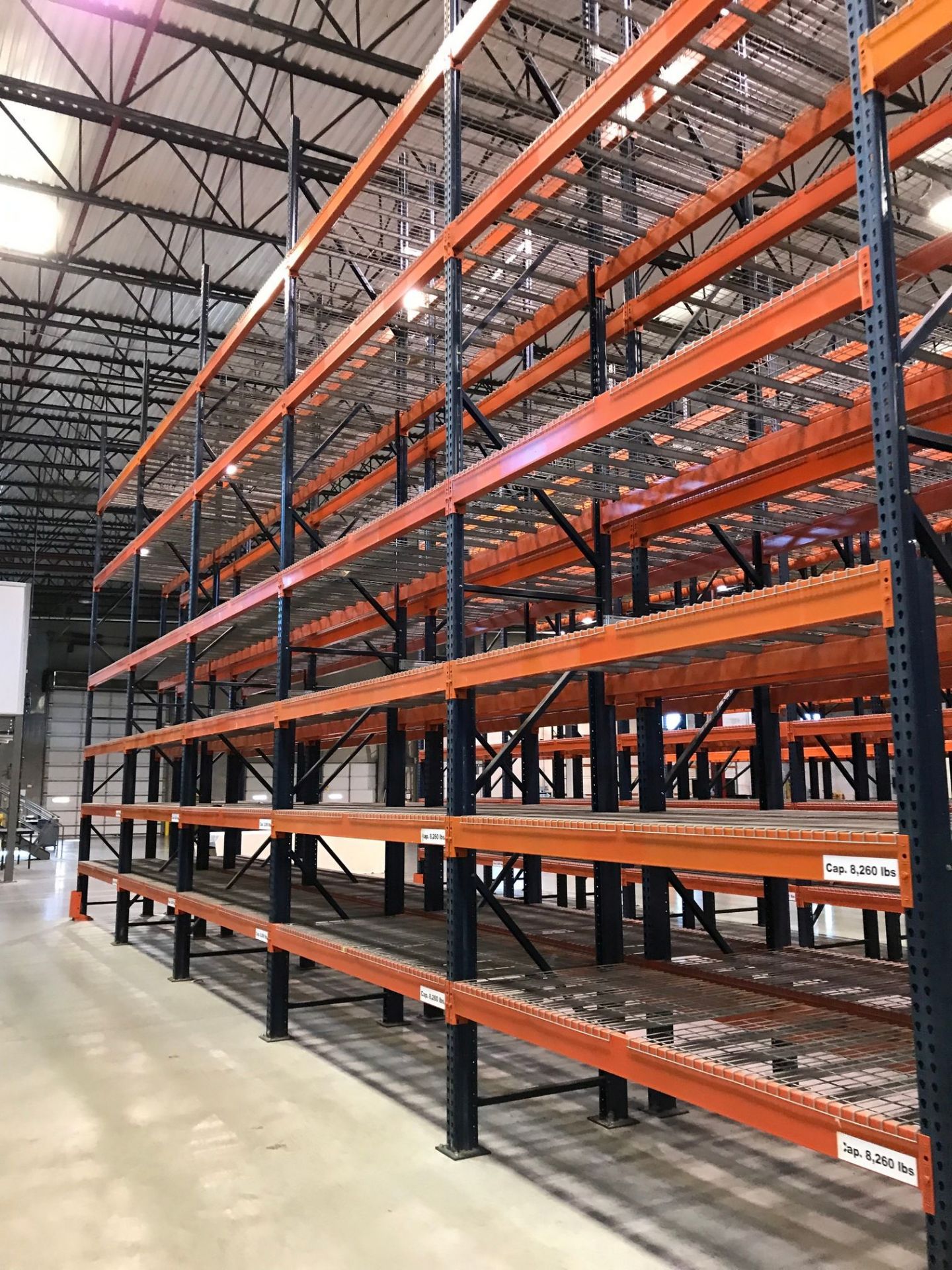 SECTIONS 60" X 108" X 288" TEARDROP TYPE ADJUSTABLE BEAM PALLET RACK WITH WIRE DECKING, 6" HIGH - Image 10 of 11