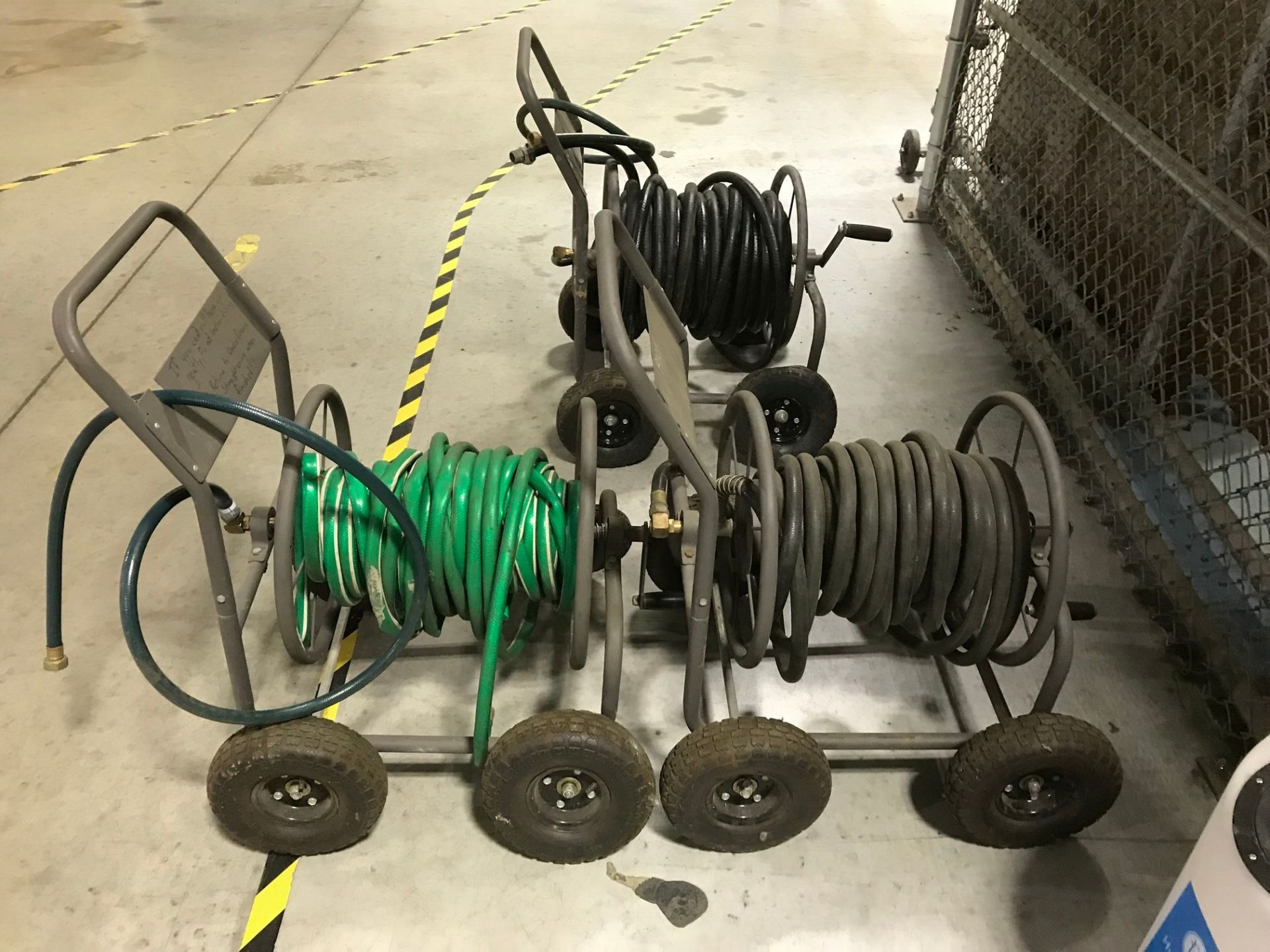 HYDROFILL AND PHILADELPHIA SCIENTIFIC BATTERY WATERING CARTS AND (3) GARDEN HOSE REELS - Image 4 of 4
