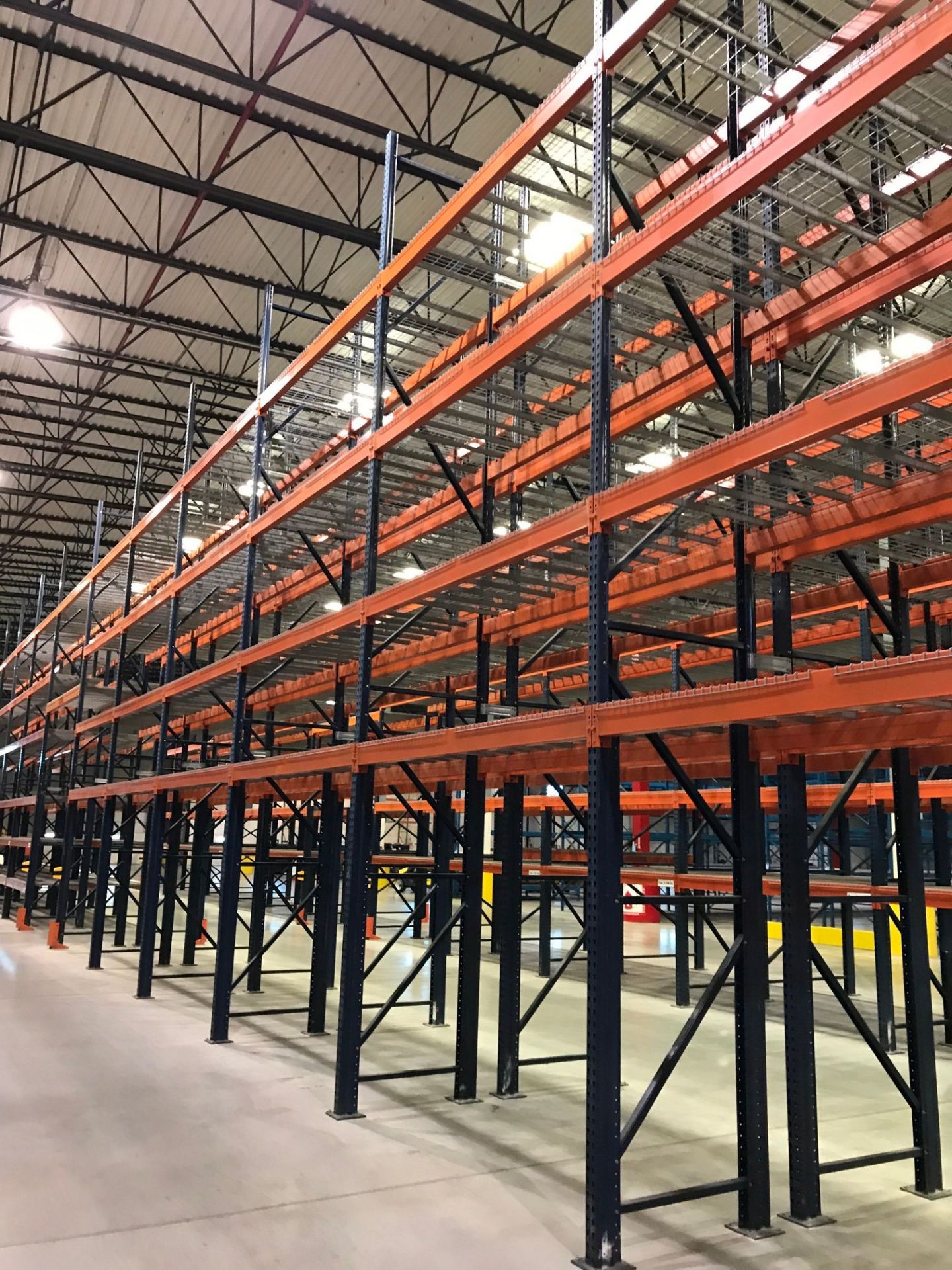 SECTIONS 60" X 108" X 288" TEARDROP TYPE ADJUSTABLE BEAM PALLET RACK WITH WIRE DECKING, 6" HIGH - Image 8 of 14