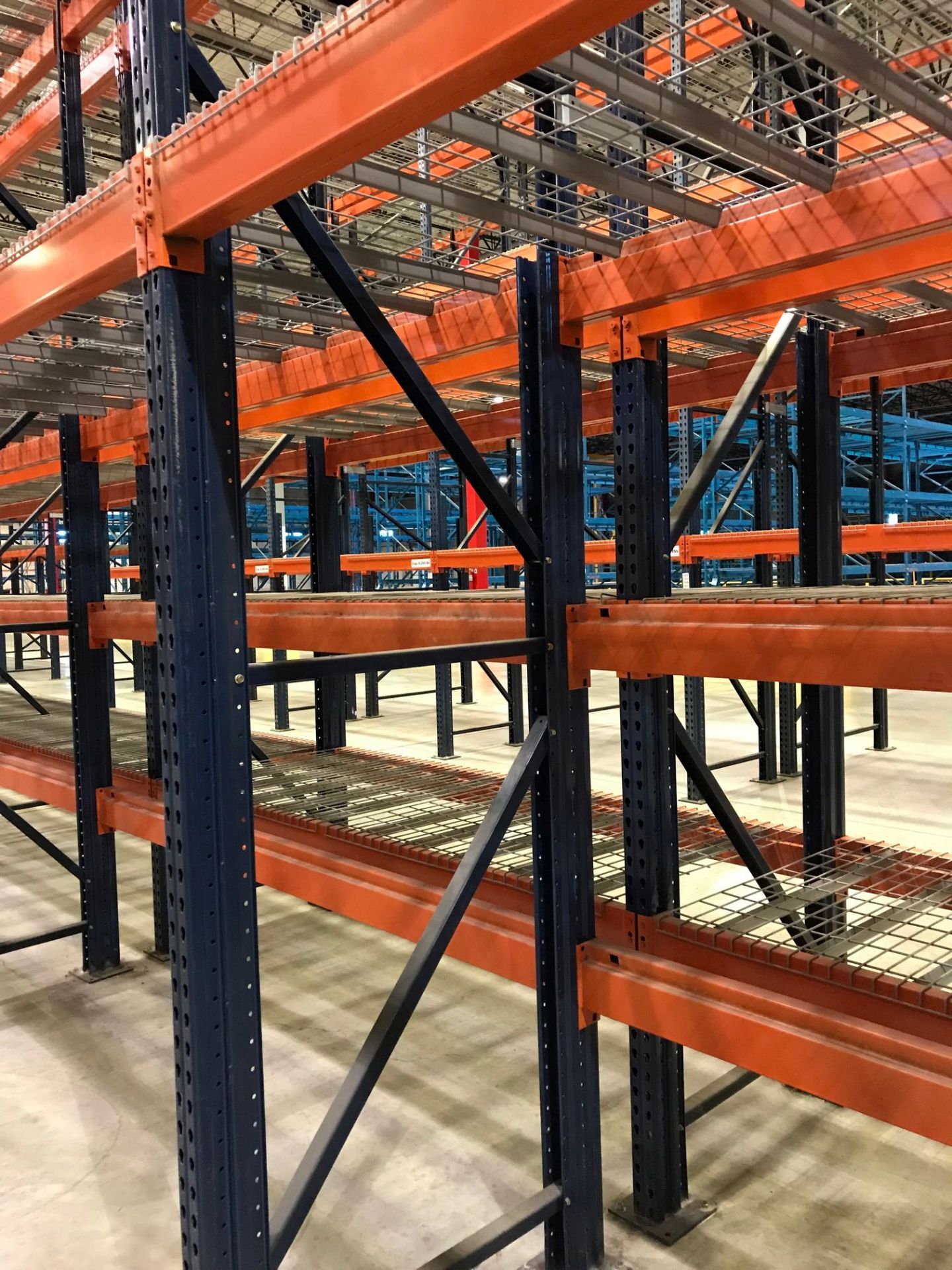 SECTIONS 60" X 108" X 288" TEARDROP TYPE ADJUSTABLE BEAM PALLET RACK WITH WIRE DECKING, 6" HIGH - Image 5 of 14
