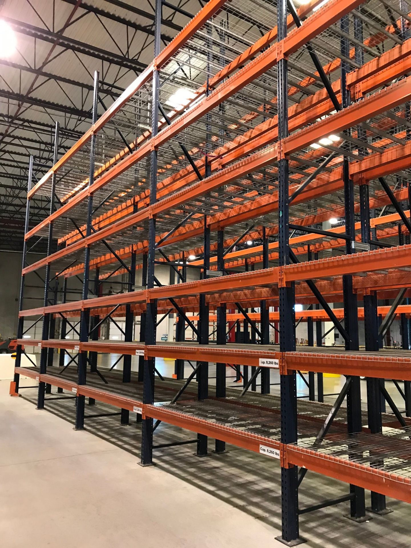 SECTIONS 60" X 108" X 288" TEARDROP TYPE ADJUSTABLE BEAM PALLET RACK WITH WIRE DECKING, 6" HIGH - Image 11 of 14