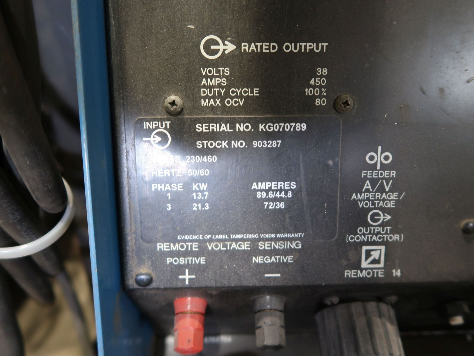 450-AMP MILLER MAXTRON 450 WELDING POWER SUPPLY W/ S-64M WIRE FEED; S/N KG070789, COOLMATE 3 - Image 6 of 6