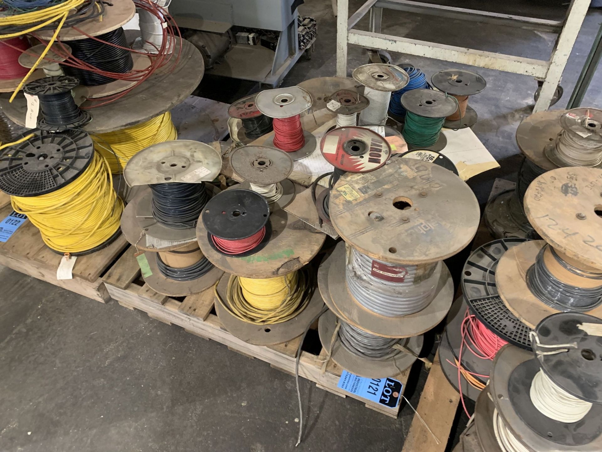SKID W/ MISC. ELECTRICAL WIRE REELS