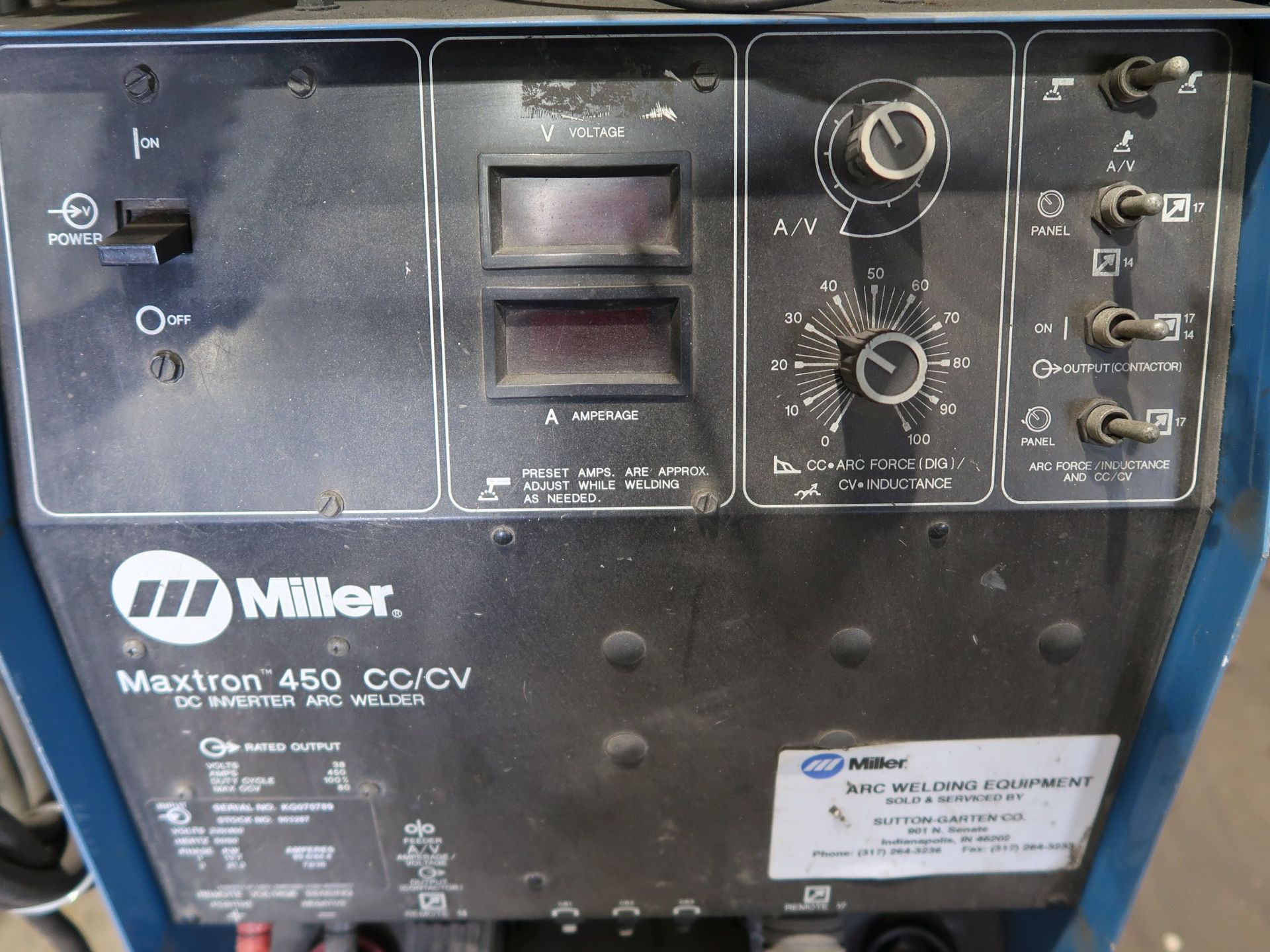 450-AMP MILLER MAXTRON 450 WELDING POWER SUPPLY W/ S-64M WIRE FEED; S/N KG070789, COOLMATE 3 - Image 5 of 6