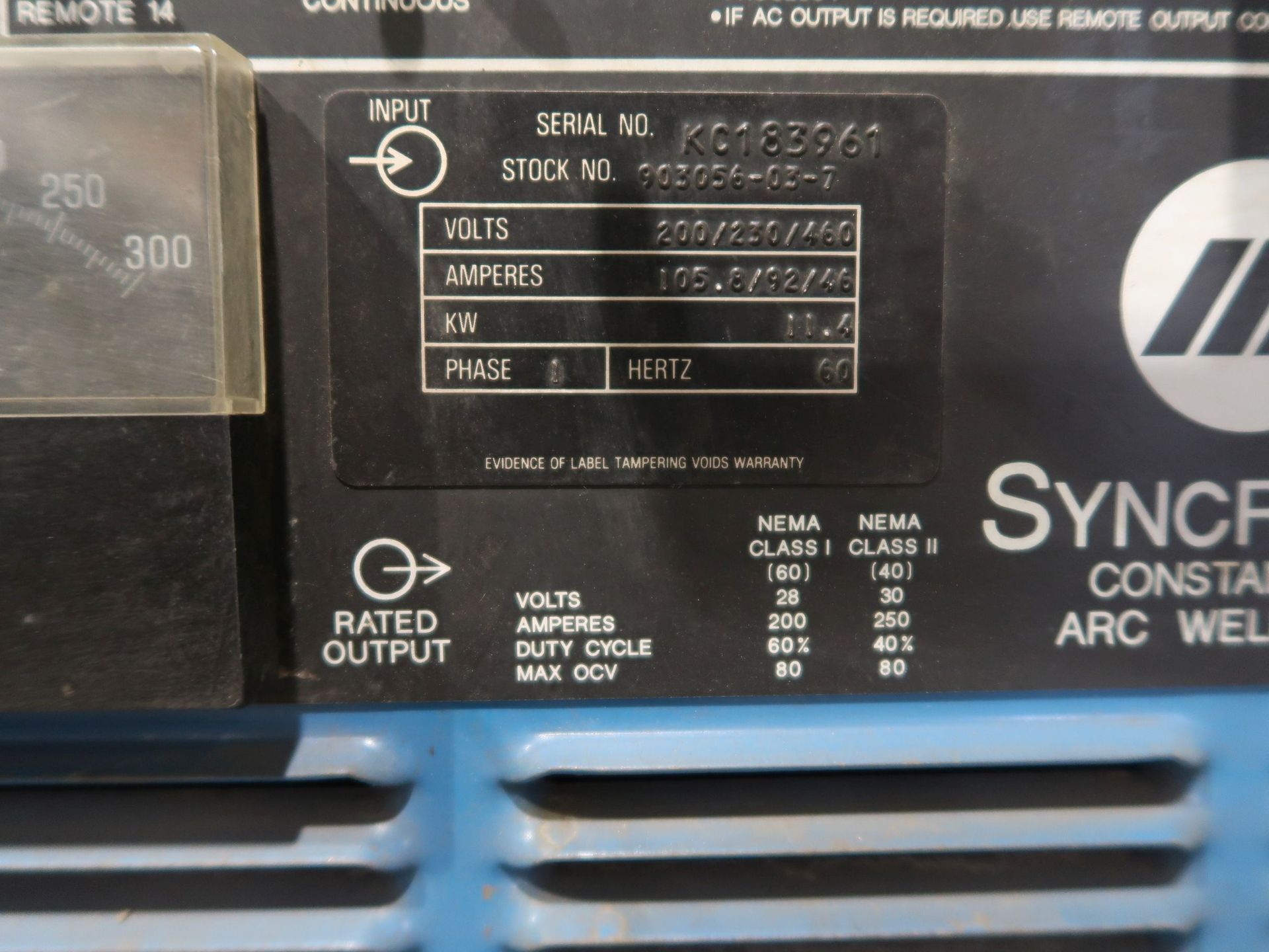 250-AMP MILLER SYNCHROWAVE 250 WELDING POWER SUPPLY; S/N K0183961, W/ COOLMATE 4 - Image 4 of 4