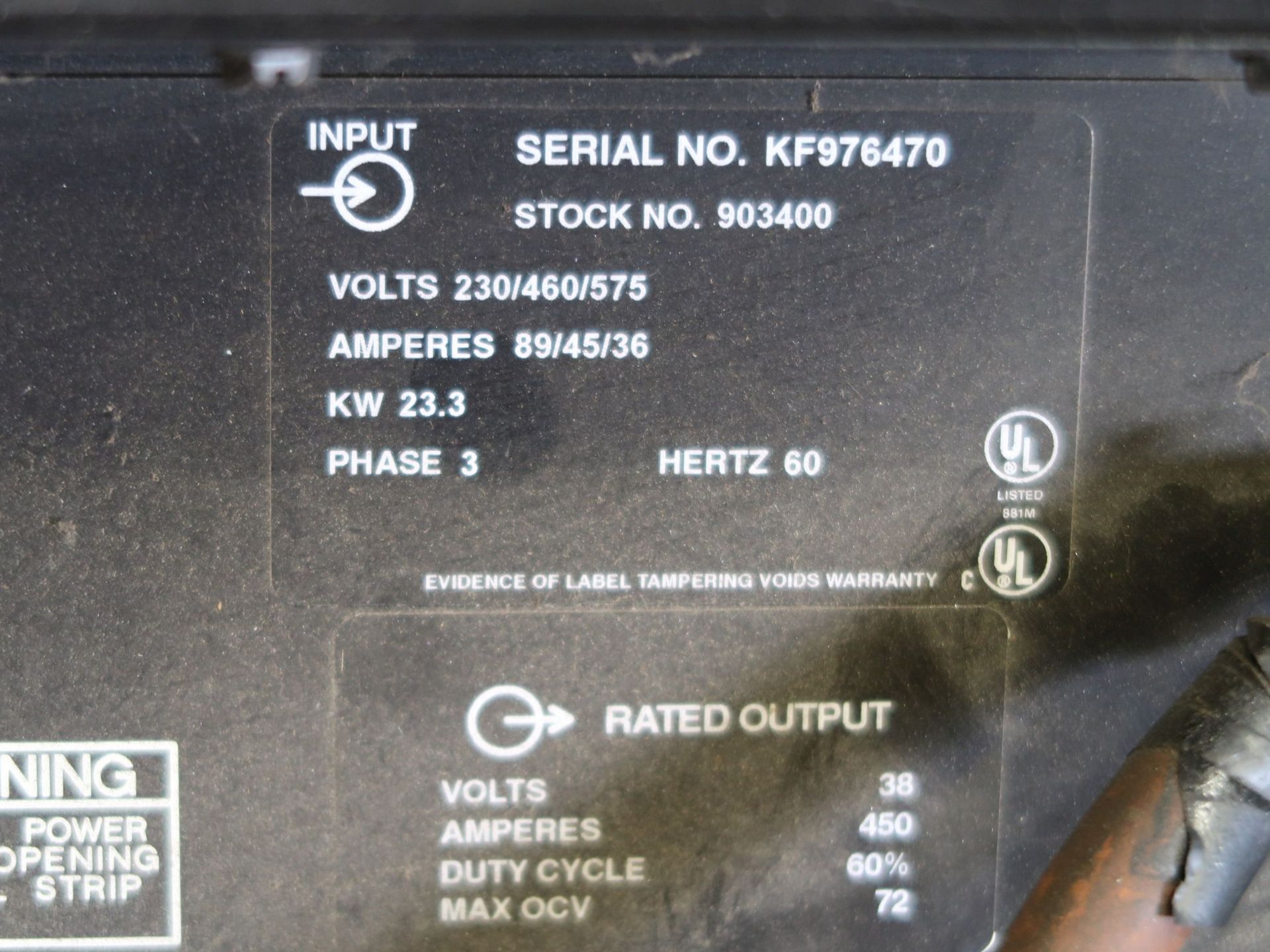 450-AMP MILLER GOLDSTAR 452 WELDING POWER SUPPLY; S/N KF976470 - Image 3 of 3