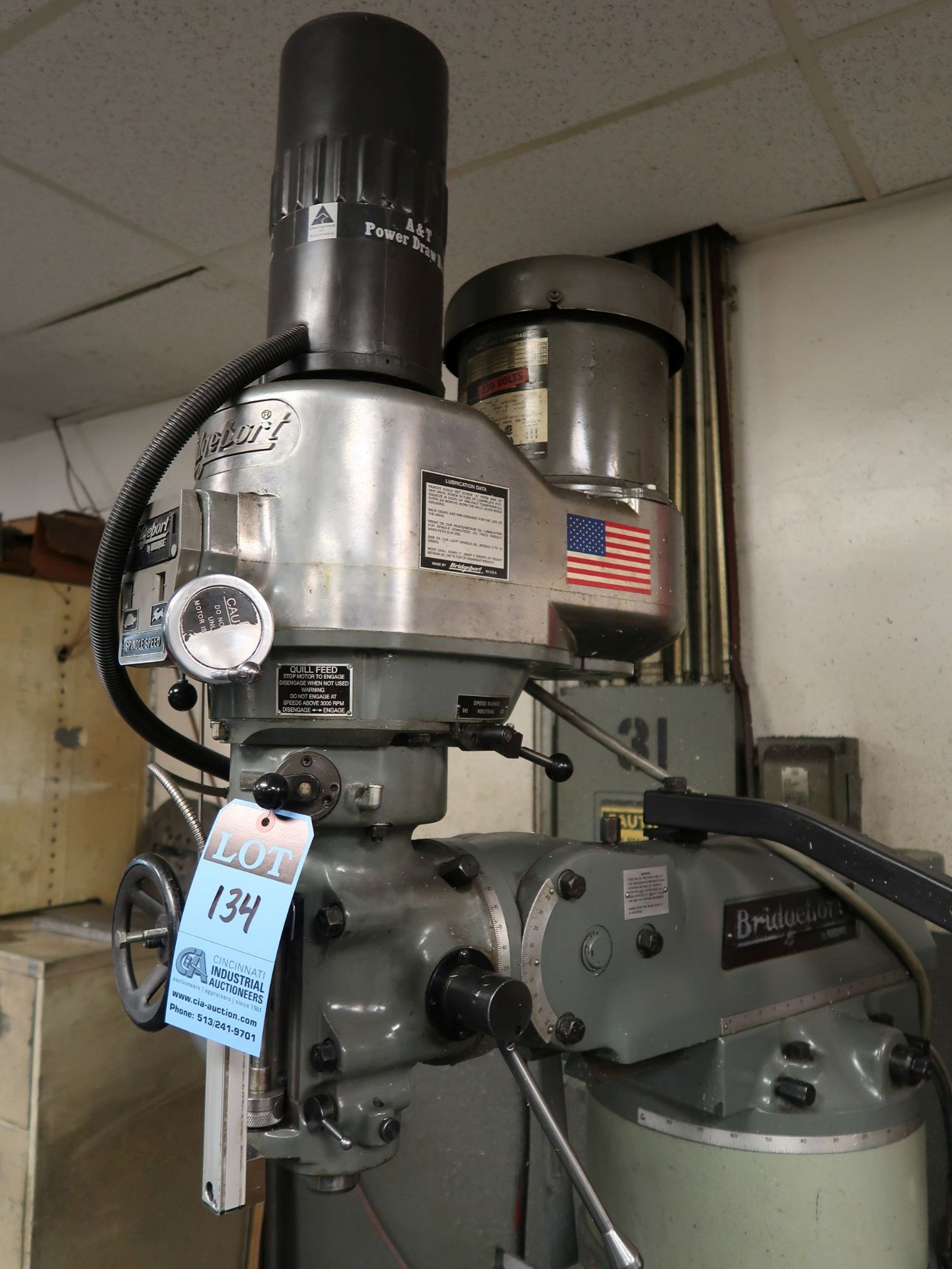 2 HP BRIDGEPORT VERTICAL MILLING MACHINE; S/N HDNG0114, SPINDLE SEEP 60-4,200 RPM, 9" X 42" POWER - Image 5 of 7