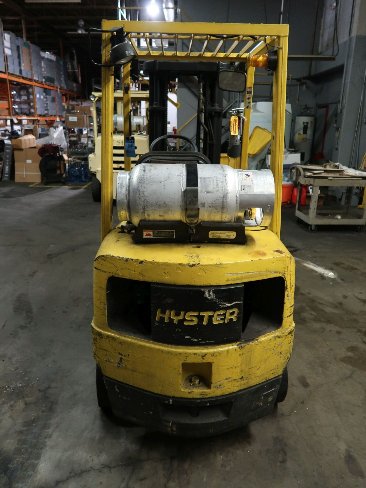 5,000 LB. HYSTER MODEL S50XM LP GAS SOLID TIRE LIFT TRUCK; S/N D187V15809W, 3-STAGE MAST, 81" MAST - Image 6 of 11