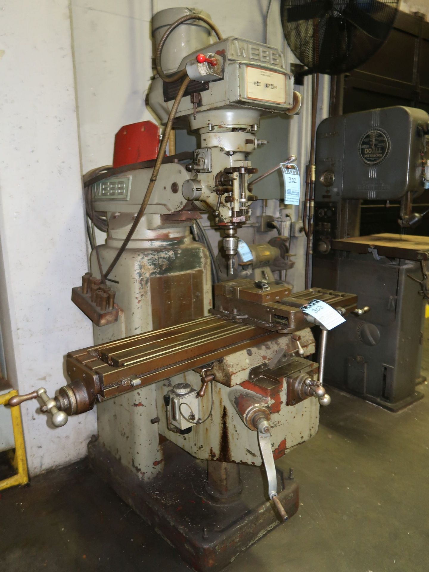 3 HP WEBB VERTICAL MILLING MACHINE; S/N 1855, SPINDLE SPEED 60-4,200 RPM, 9" X 48" TABLE - Image 2 of 6