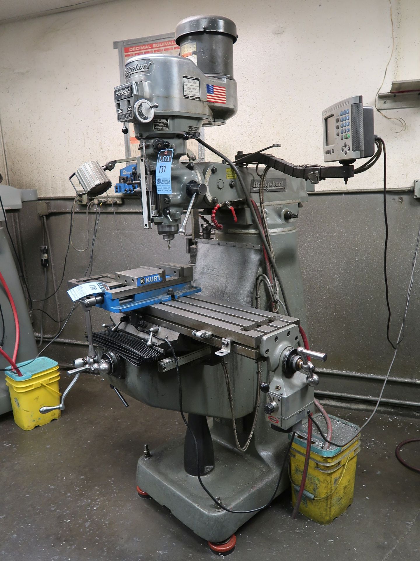 2 HP BRIDGEPORT VERTICAL MILLING MACHINE; S/N HDNG3171, SPINDLE SPEED 60-4,200 RPM, 9" X 42" POWER