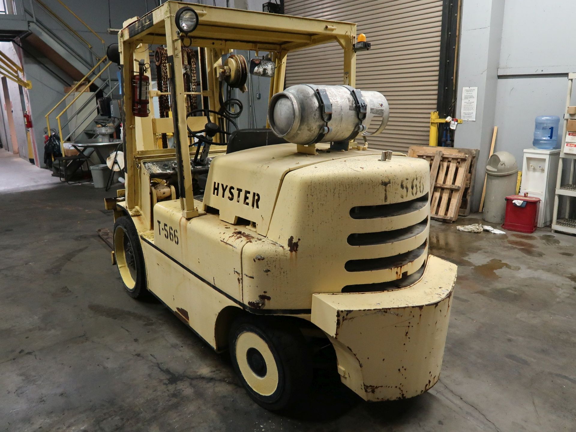 12,500 LB. HYSTER MODEL S125A LP GAS SOLID TIRE LIFT TRUCK; S/N A024D05055D, 2-STAGE MAST, 89" - Image 7 of 11