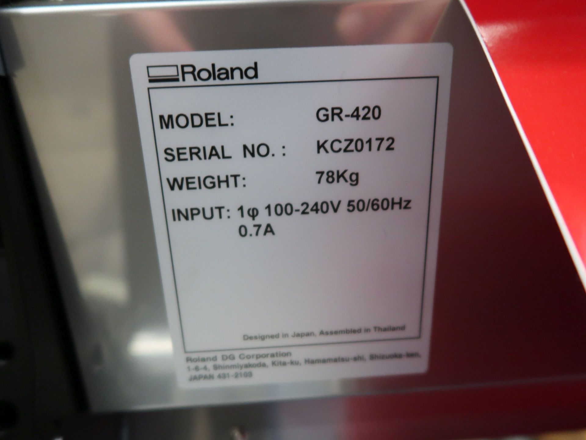 42" ROLAND MODEL GR-420 VINYL CUTTER; S/N KCZ0172 - Image 4 of 4