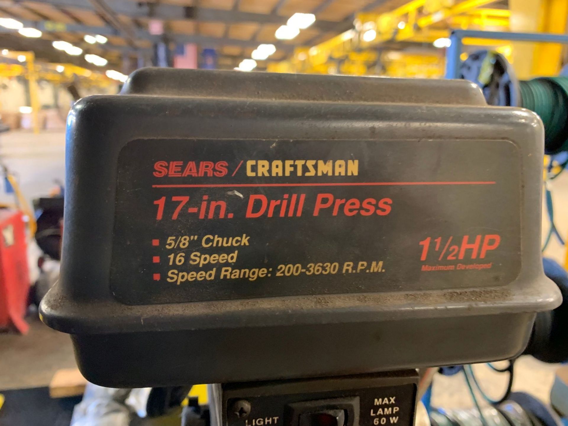 17" CRAFTSMAN MODEL 113.213171 SINGLE SPINDLE FLOOR DRILL - Image 3 of 4