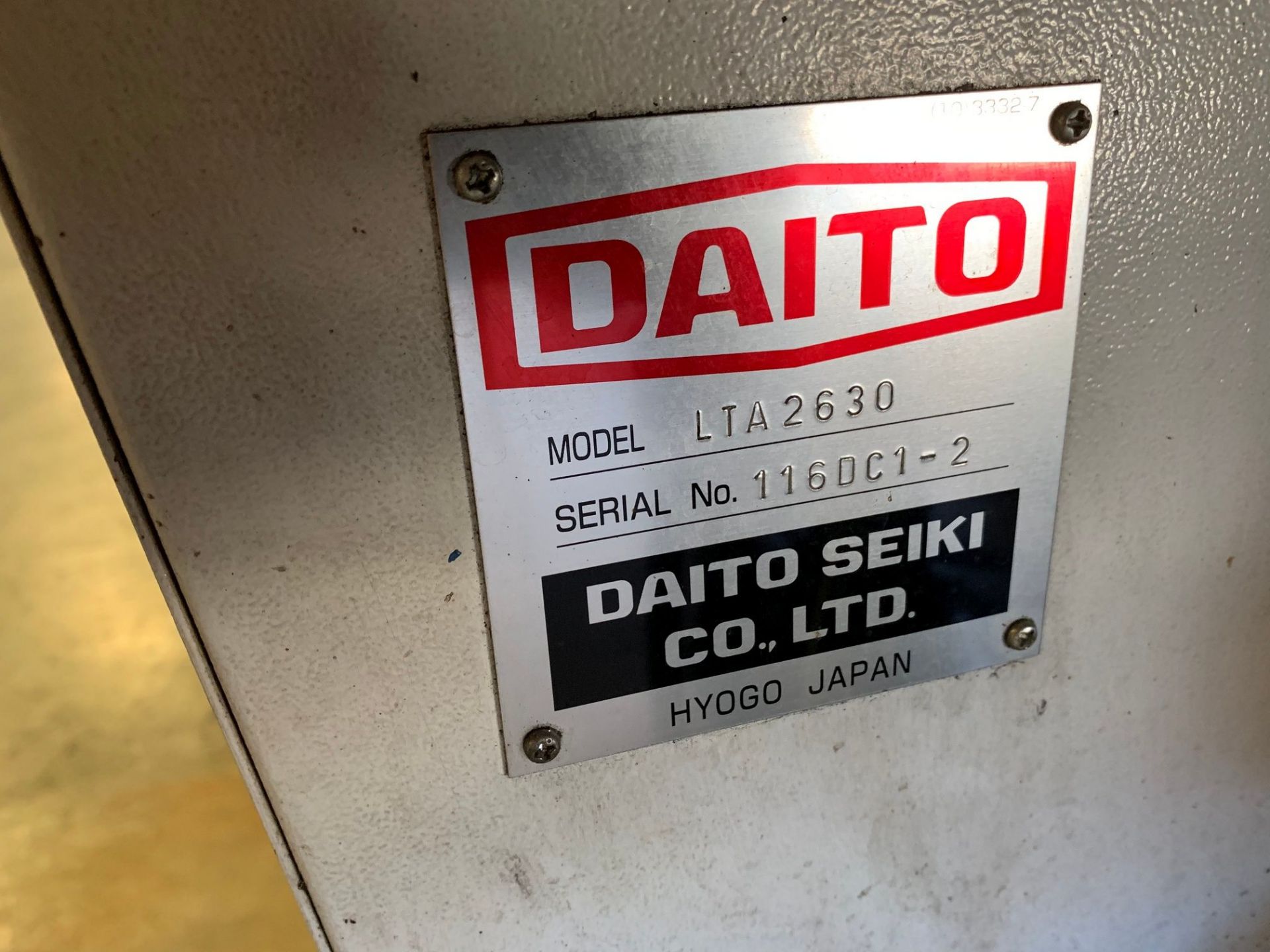 11-3/4" X 10-1/4" DAITO MODEL LTA2630 AUTO MITRE HORIZONTAL BANDSAW; S/N 116DC1-2, AUTO BAR FEED, - Image 6 of 8