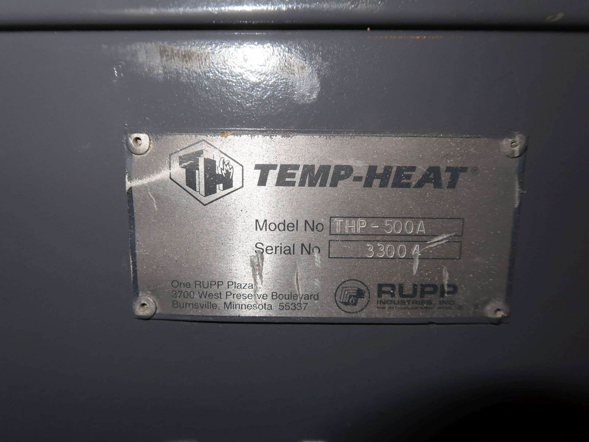 TEMP AIR MODEL THP-500A PORTABLE NATURAL GAS FIRED, FRESH AIR HEATER; S/N 33004, THERMOSTAT CONTROL - Image 6 of 6