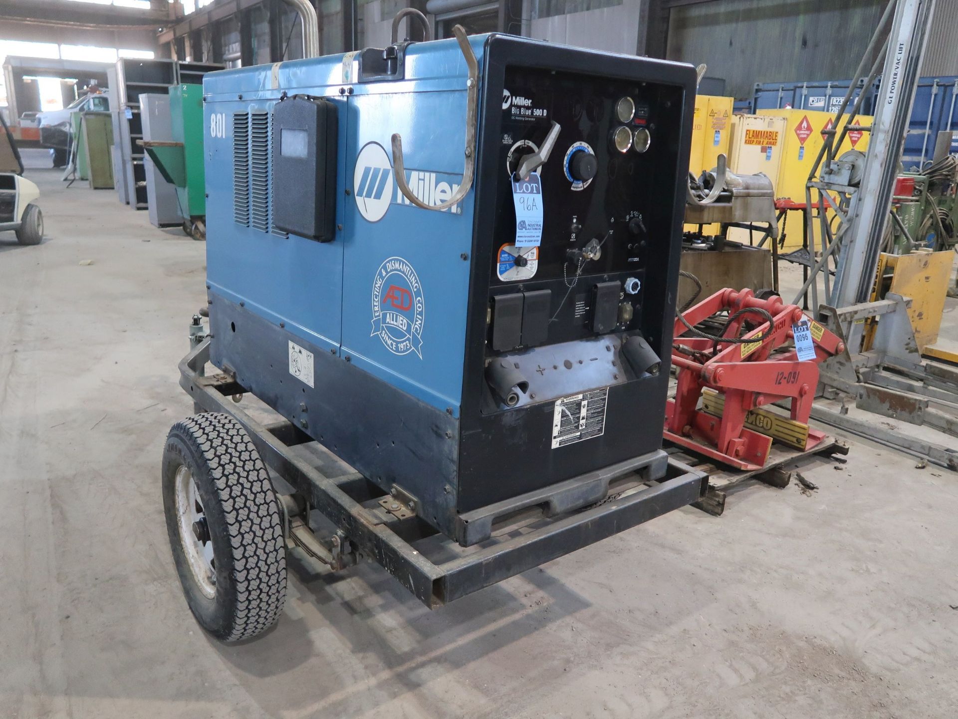 MILLER MODEL BIG BLUE 500D TRAILER MOUNT DC WELDING / GENERATOR, 5,663 HOURS; S/N LF108797