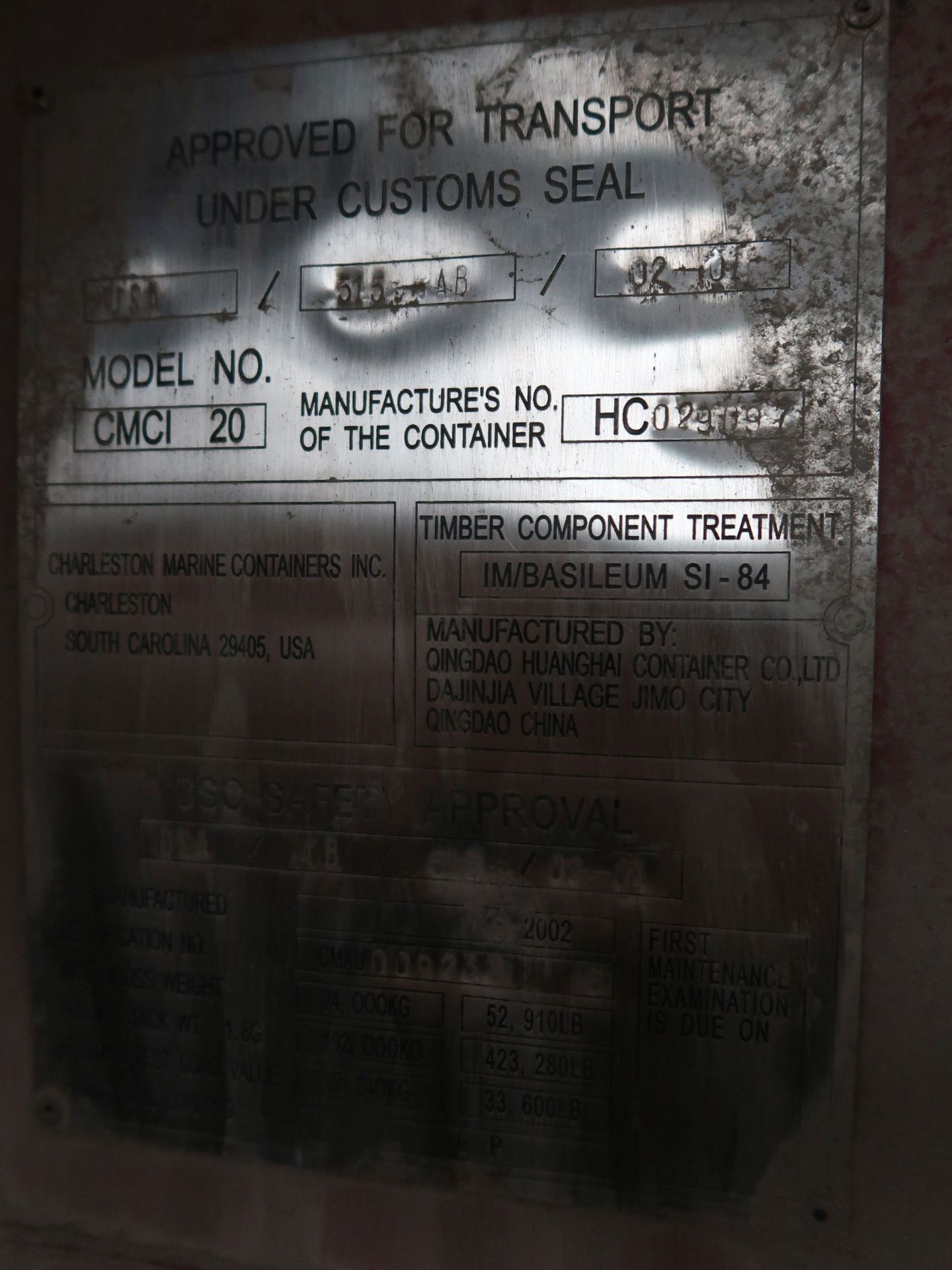 8' X 20' CHARLESTON MARINE CONEX STORAGE CONATINER WITH STANDARD END DOOR - Image 3 of 3