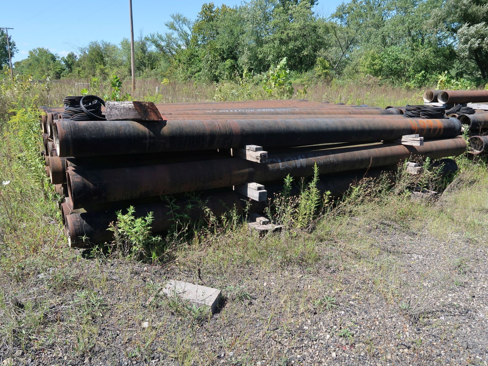 (LOT) CLOW DUCTILE IRON PIPE (10" ID X 18' LONG) APPROX. (75) JOINTS AND (6) PIECES OF ASSORTED