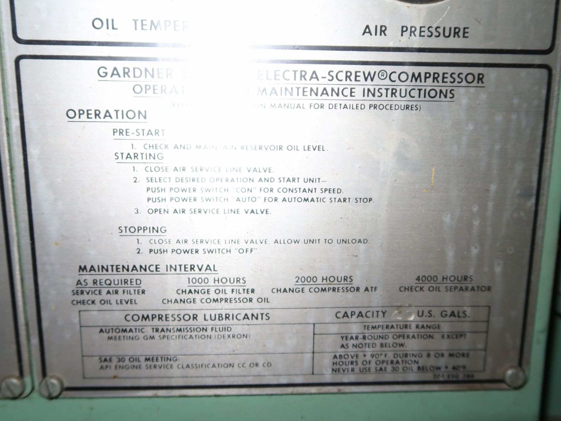 75 HP GARDNER DENVER MODEL EOKOKA CABINET TYPE AIR COMPRESSOR; S/N 766588, 11,991 HOURS - Image 4 of 5