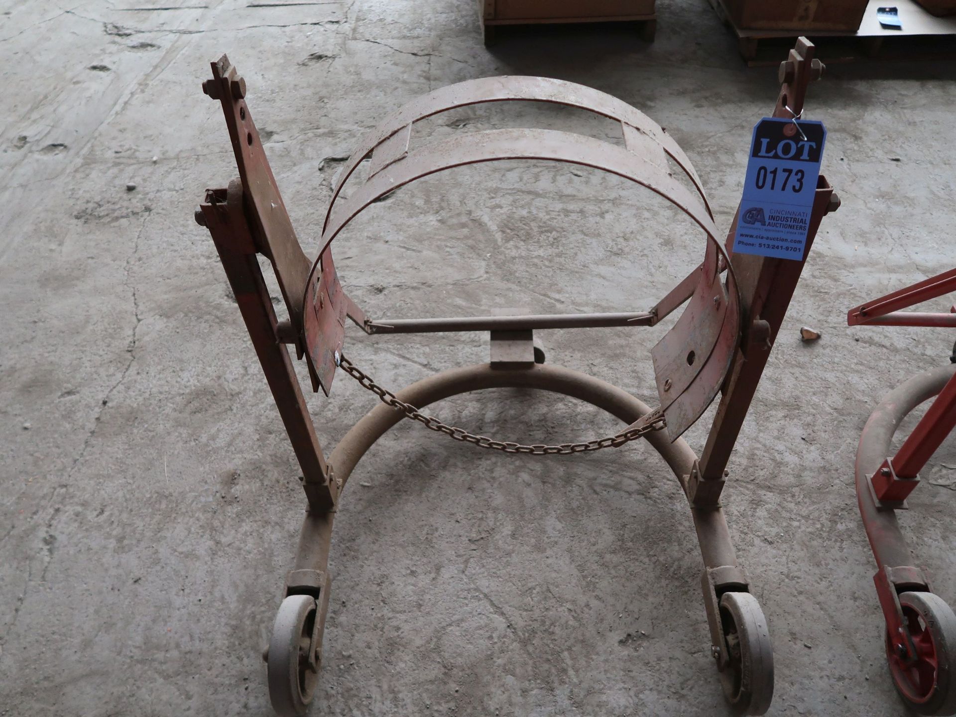 (LOT) (2) PORTABLE BARREL CART AND (1) BARREL DOLLIES