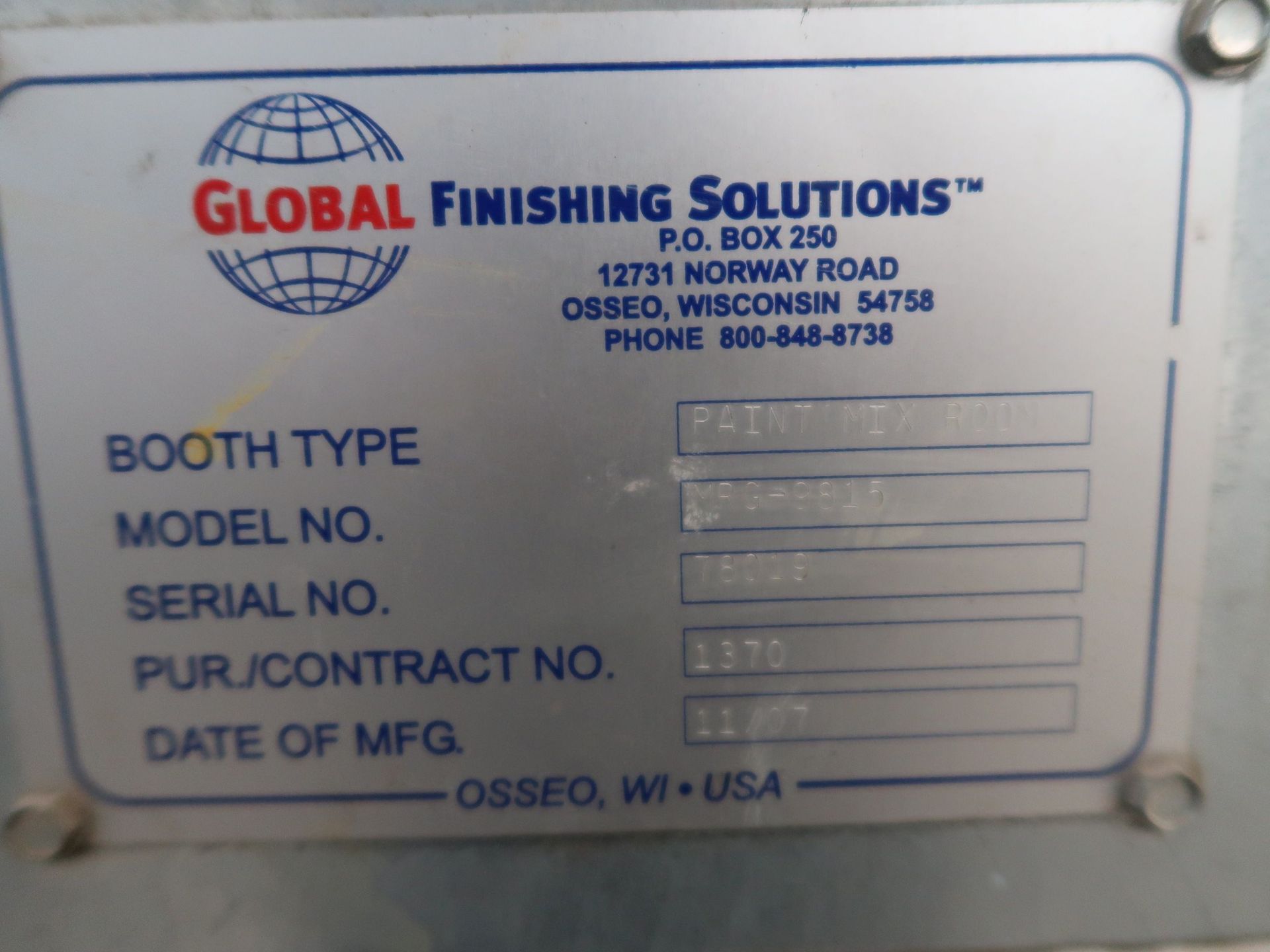 GLOBAL FINISHING SOLUTIONS MODEL MRG-9815 PAINT MIXING ROOM; S/N 78019, 9' WIDE X 21' LONG WITH - Image 5 of 5