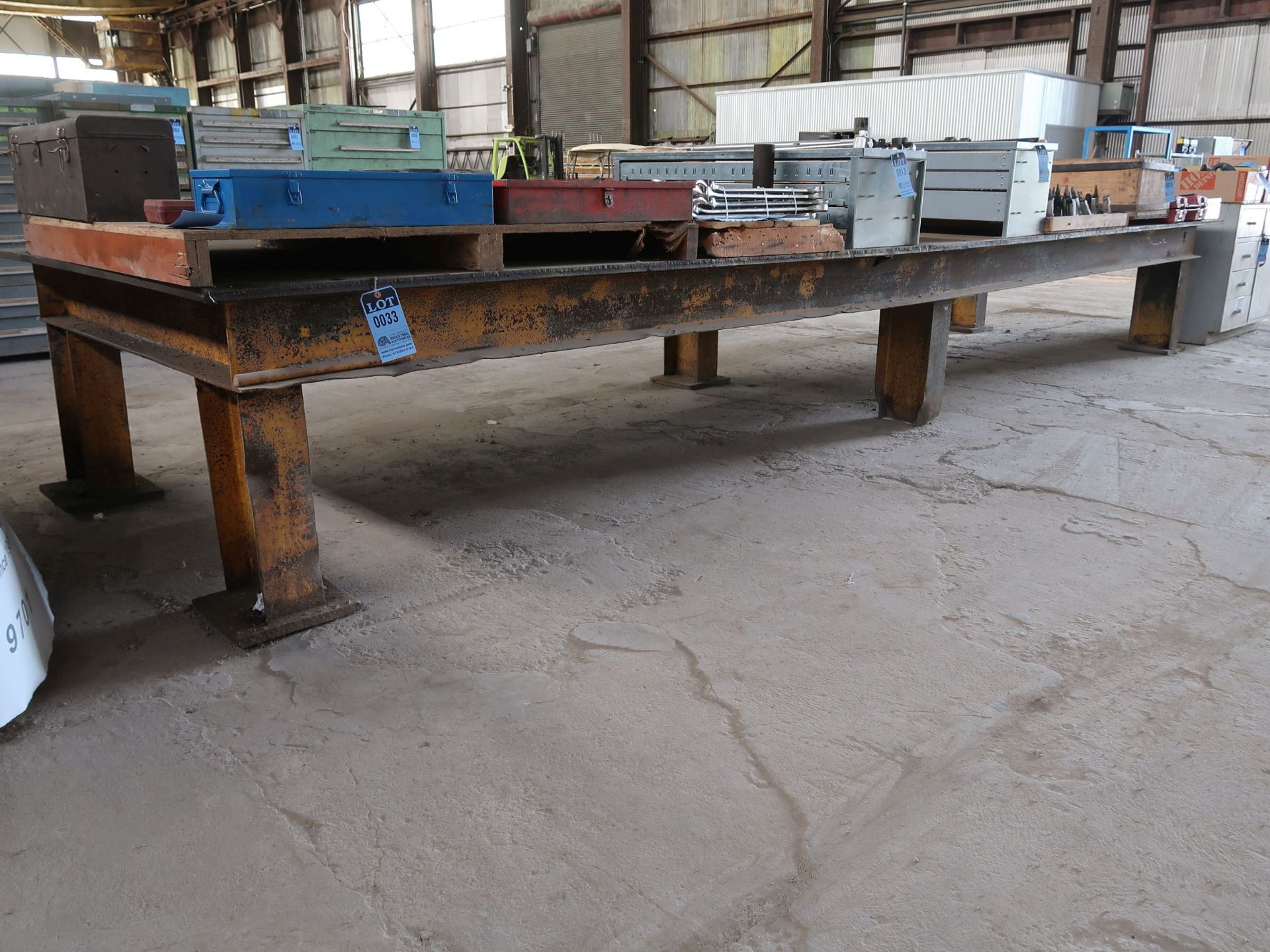 72" X 20' X 32" HIGH X 1" THICK STEEL TOP PLATE SUPER DUTY HEAVY IRON STEEL TABLE WITH STEEL COUNTER