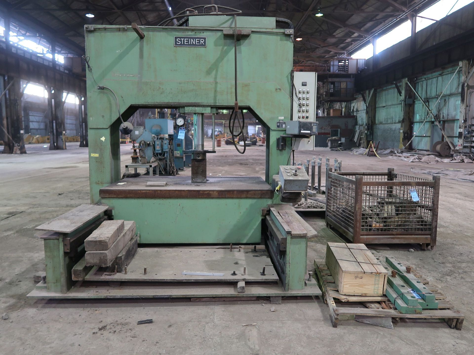 STEINER MODEL RIP20080 HYDRAULIC PLATE STRAIGHTENING PRESS; S/N 558, 59" FOR BED, 20" STROKE, WITH