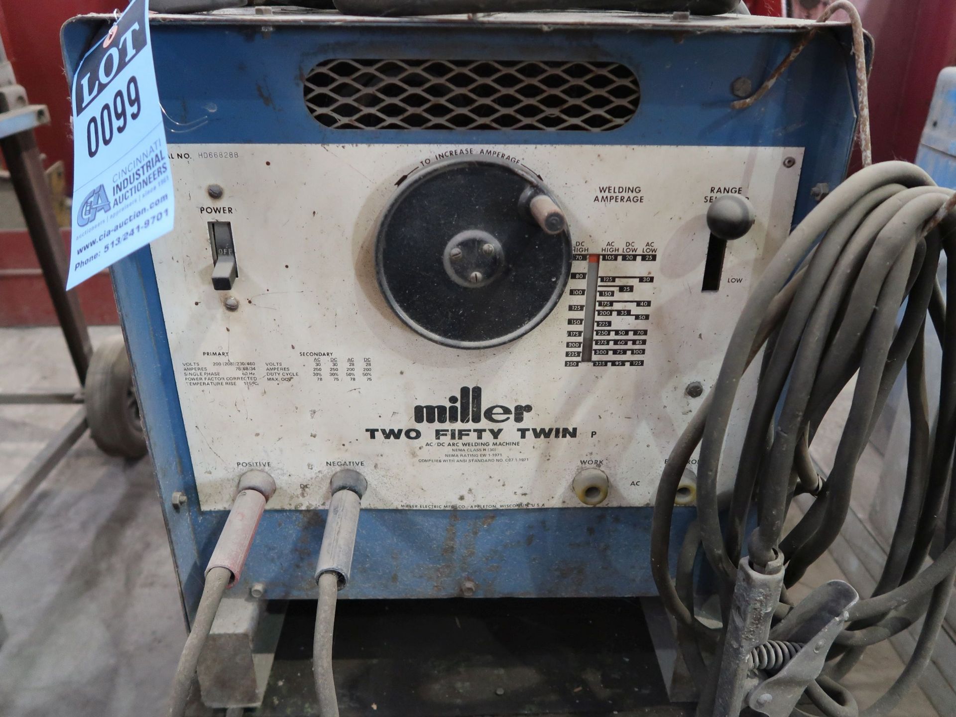 250 AMP MILLER MODEL TWO FIFTY TWIN AC/DC ARC WELDING POWER SOURCE; S/N HD668288 - Image 3 of 4