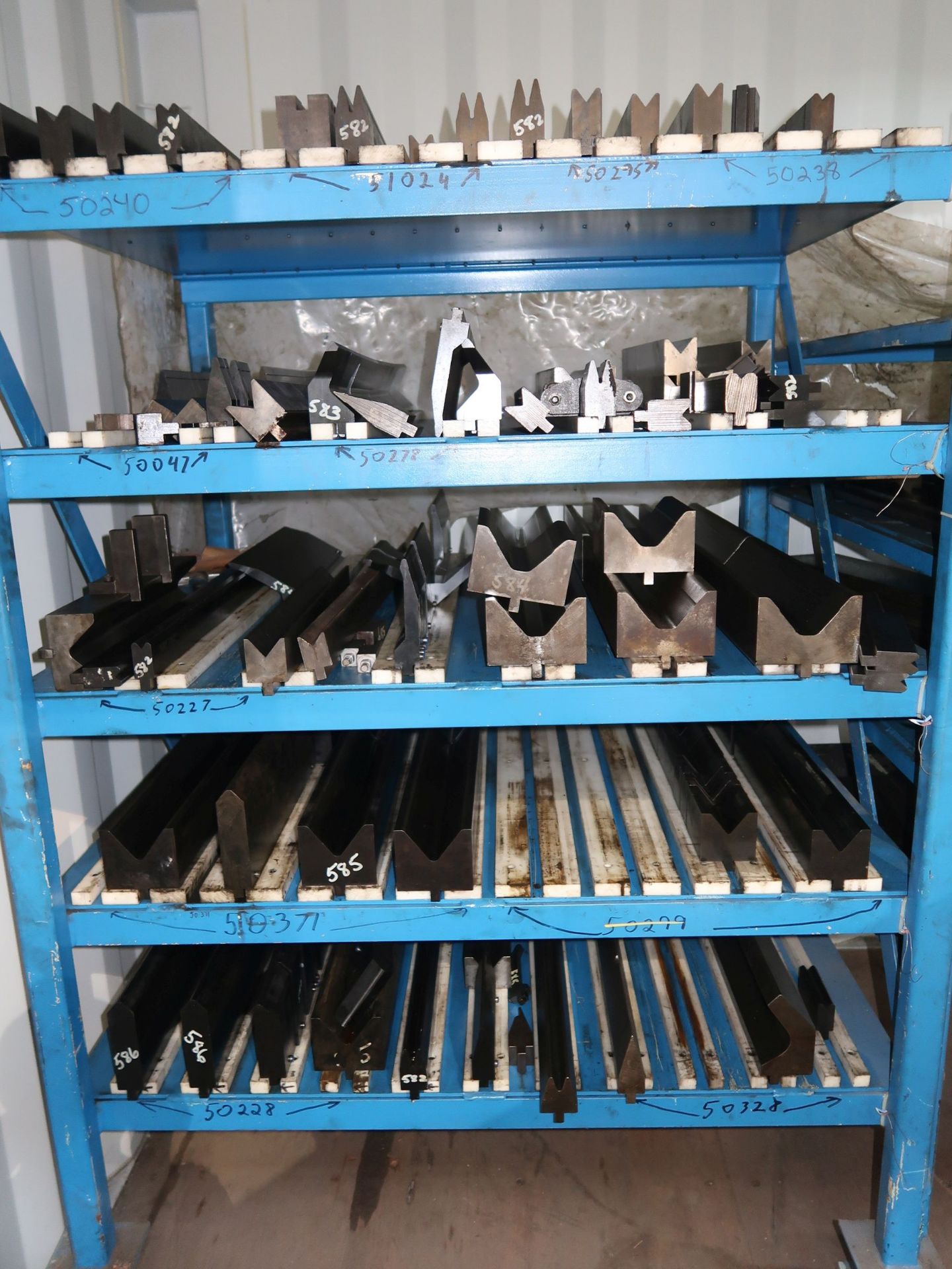 (LOT) ASSORTED PRESS BRAKE DIES ON (2) RACKS