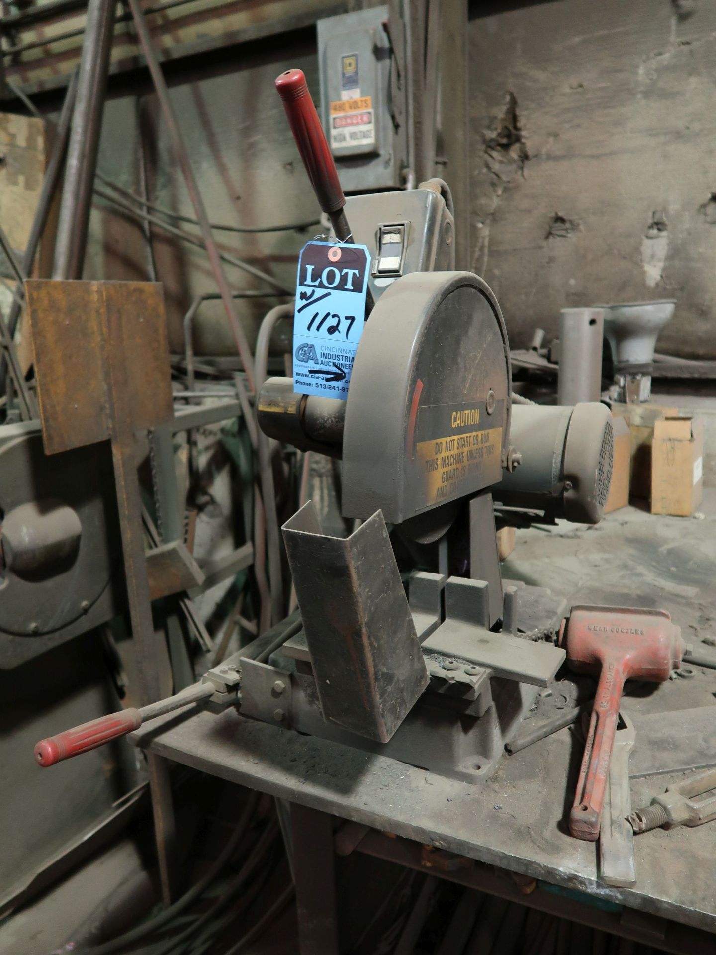 144" X 60" STEEL TABLE WITH 8" CUT OFF SAW, DE GRINDER, 6" BENCH VISE, HARDWARE, TURN BUCKLES - Image 3 of 4