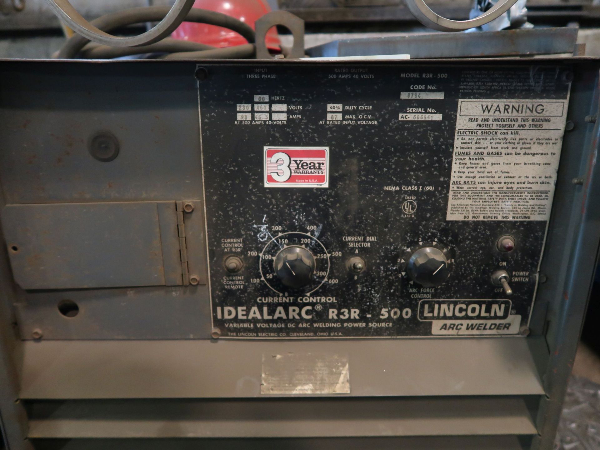 500 AMP LINCOLN IDEALARC R3R-500 ARC WELDER WITH 15' BOOM AND WIRE FEEDER - Image 3 of 6