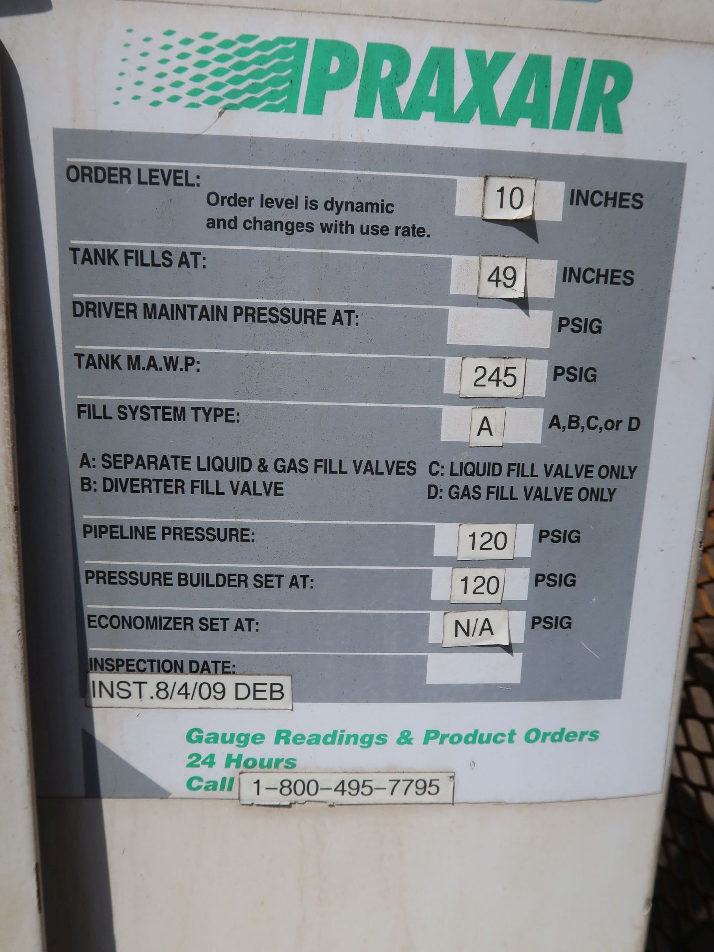 CHART MODEL HLD-990 ATMOSPHERIC LIQUID OXYGEN PRESSURE VESSEL - Image 5 of 5