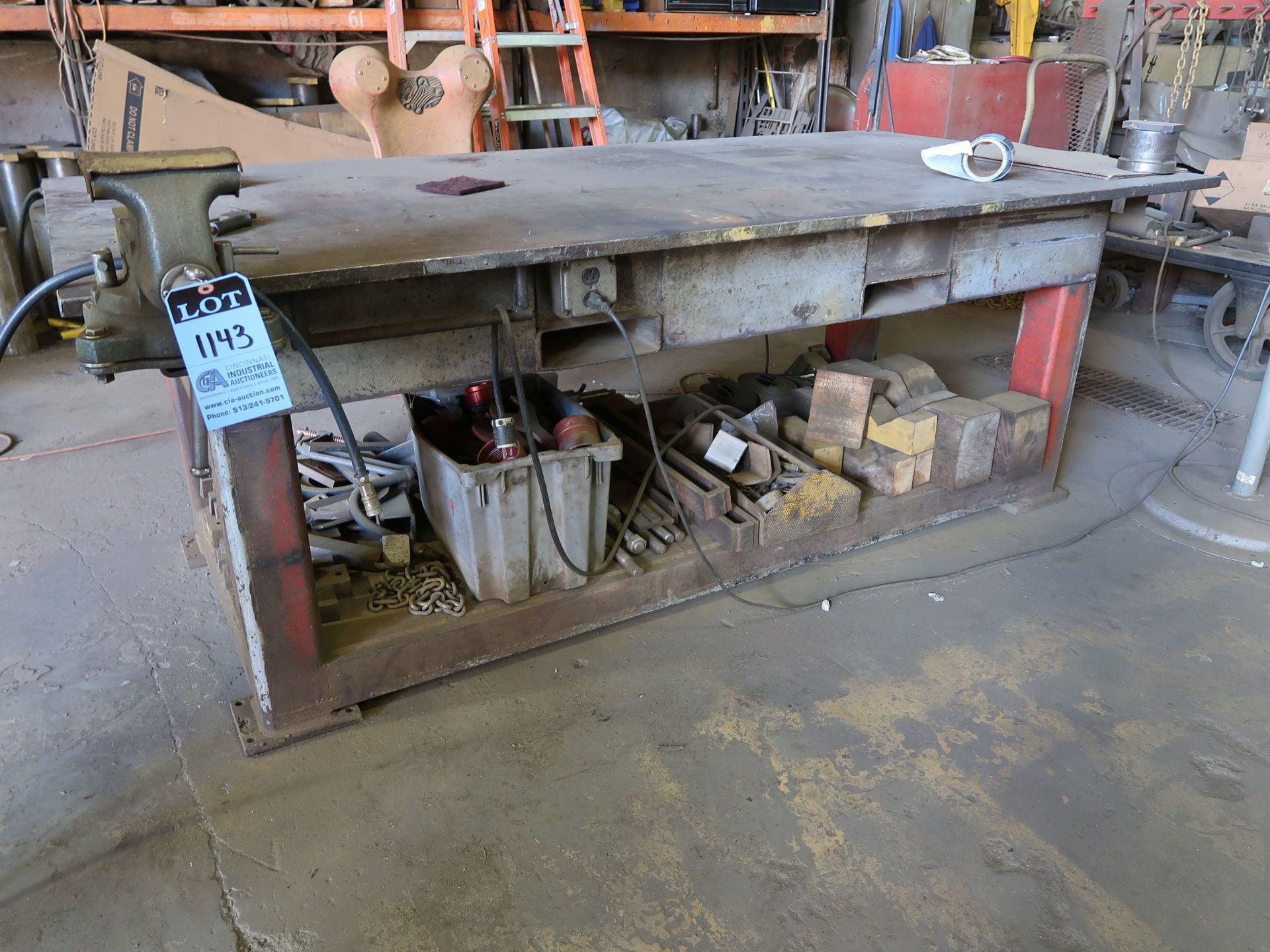 96" X 48' HEAVY DUTY STEEL TABLE WITH 6" VISE