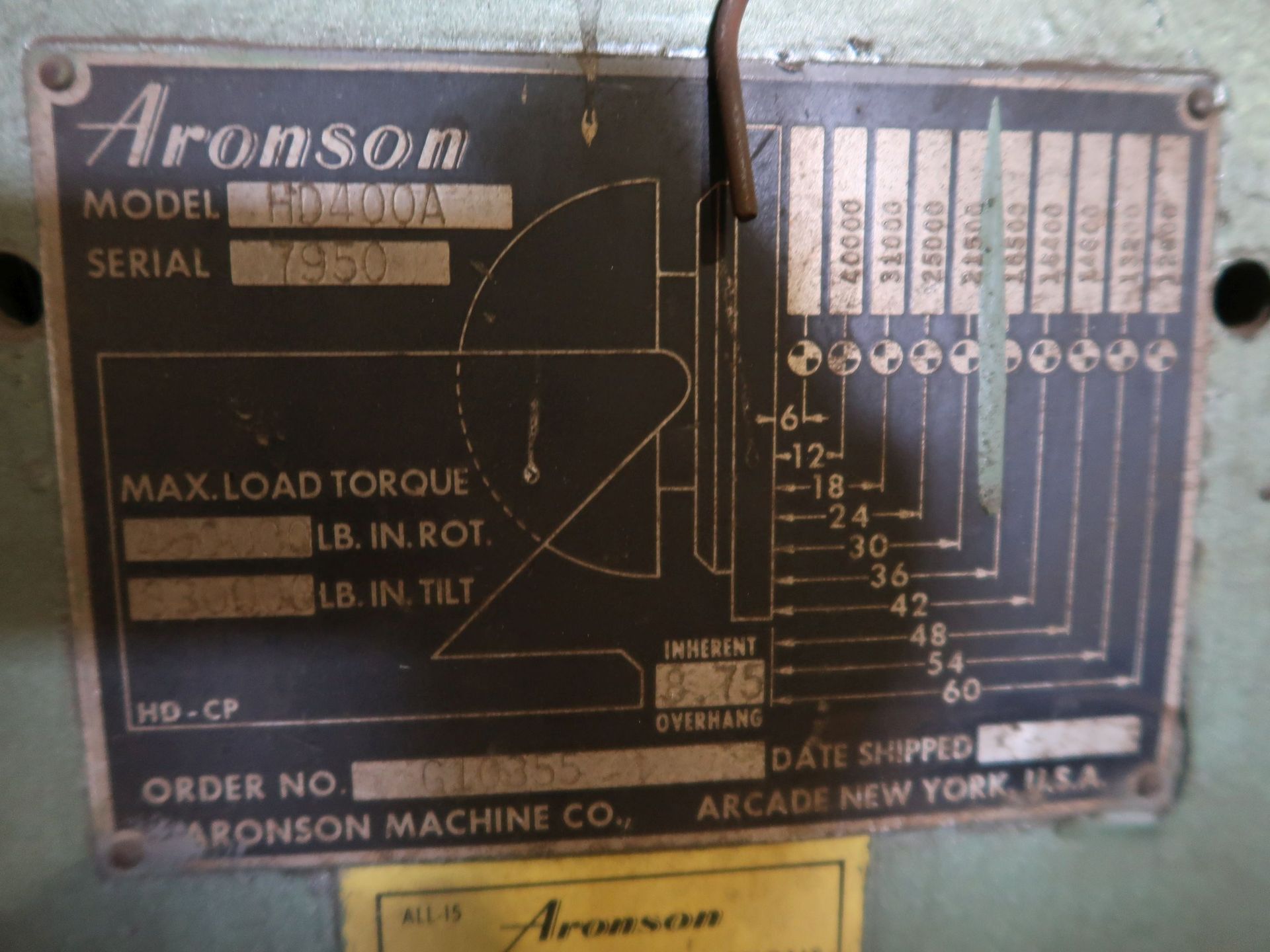 40,000 LB. ARONSON MODEL HD400A WELDING POSITIONER; S/N 7950, 96" DIAMETER PLATE - Image 4 of 5